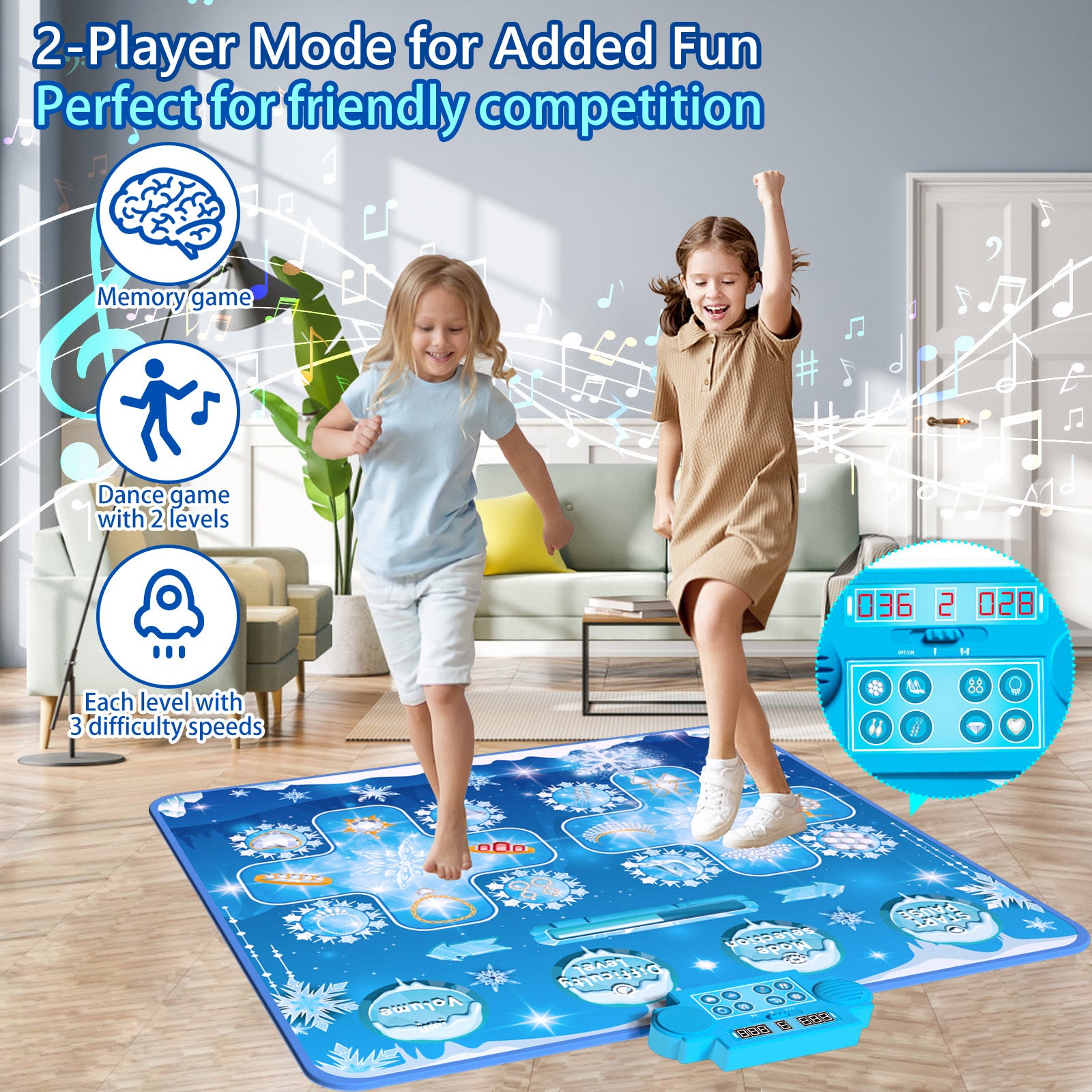 Kids Dance Mat Toys - 2-Player Dance Pad Gifts for Girls Boys Toddlers 3 4 5 6 7 8 9 + Year Old Electronic Dancing Mat Floor Games Toy with Music Light Christmas Birthday Gift (Frozen Blue) - Jasonwell