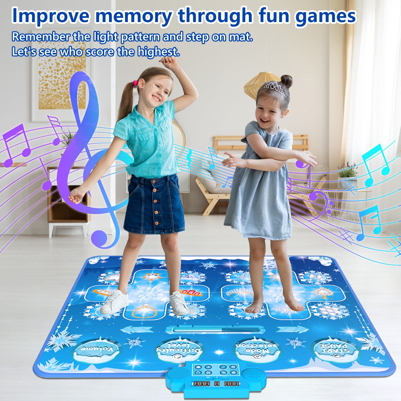 Kids Dance Mat Toys - 2-Player Dance Pad Gifts for Girls Boys Toddlers 3 4 5 6 7 8 9 + Year Old Electronic Dancing Mat Floor Games Toy with Music Light Christmas Birthday Gift (Frozen Blue) - Jasonwell
