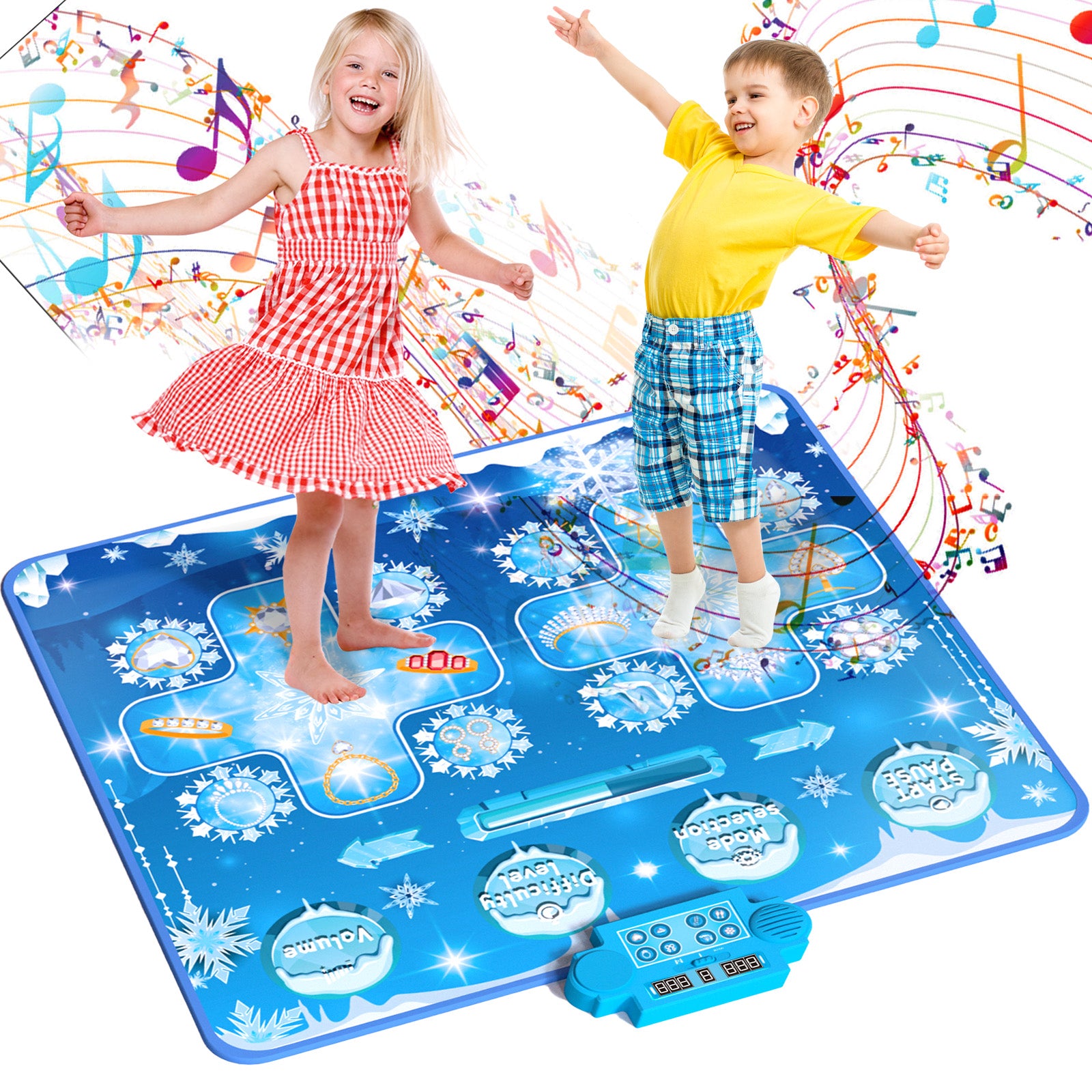 Kids Dance Mat Toys - 2-Player Dance Pad Gifts for Girls Boys Toddlers 3 4 5 6 7 8 9 + Year Old Electronic Dancing Mat Floor Games Toy with Music Light Christmas Birthday Gift (Frozen Blue) - Jasonwell