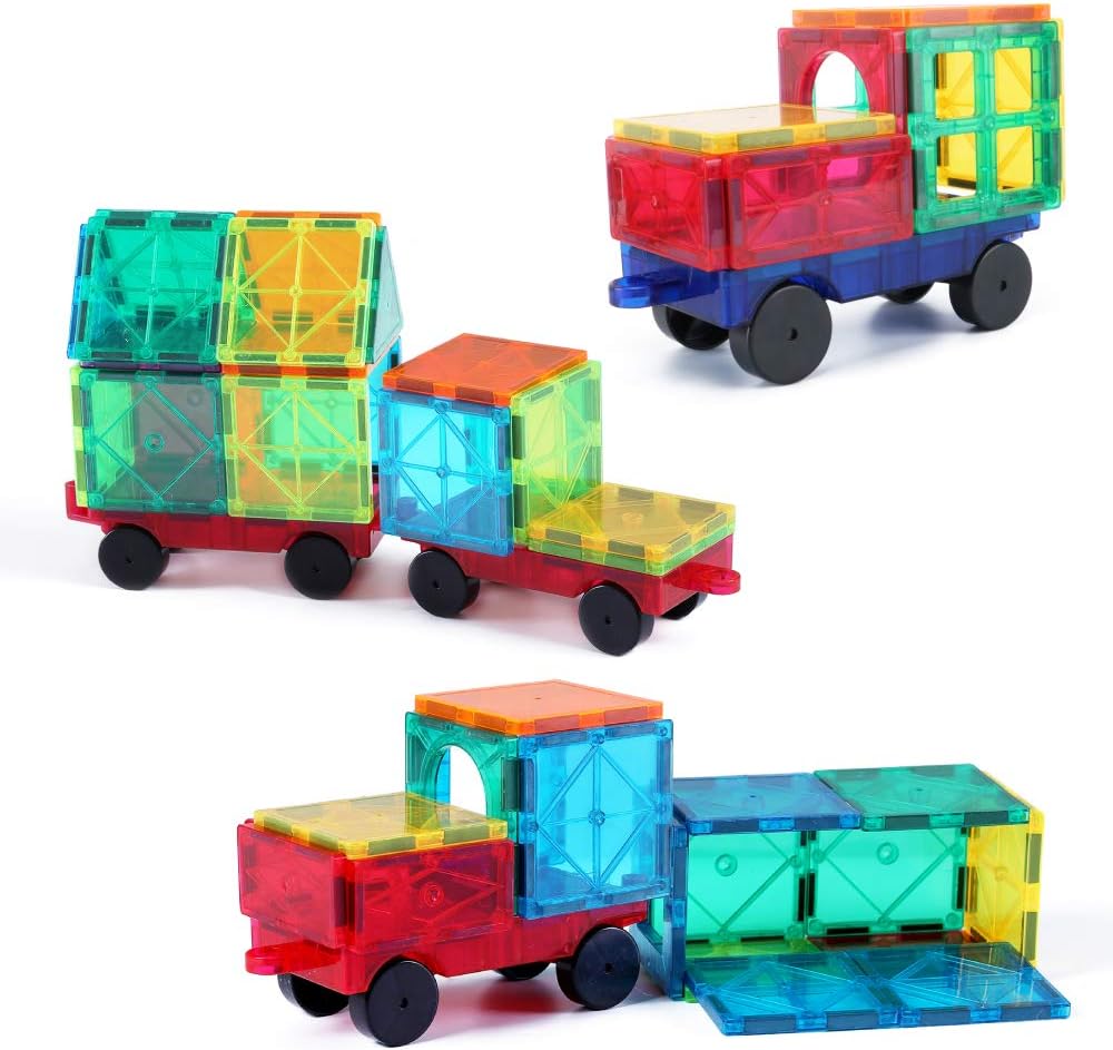 Jasonwell Magnetic Car Truck Wheels Magnetic Vehicles Set Ferris Wheel Kit Propeller Windmill Playset for Magnetic Tiles Magnet Toys Magna Building Blocks Accessories for Toddlers Boys Girls - Jasonwell