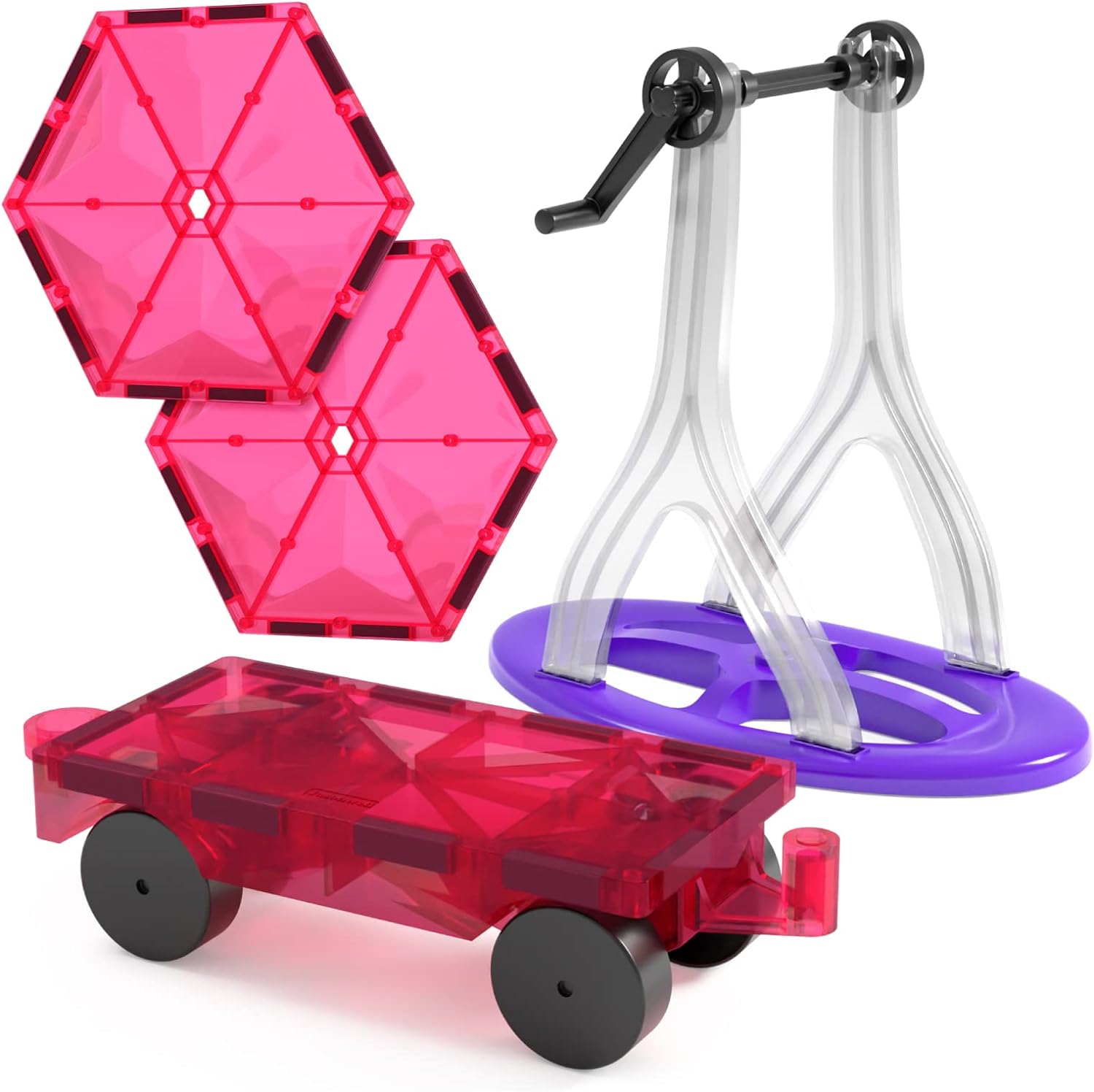 Jasonwell Magnetic Car Truck Wheels Magnetic Vehicles Set Ferris Wheel Kit Propeller Windmill Playset for Magnetic Tiles Magnet Toys Magna Building Blocks Accessories for Toddlers Boys Girls - Jasonwell