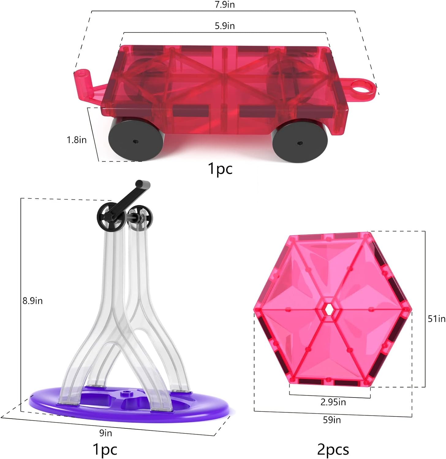 Jasonwell Magnetic Car Truck Wheels Magnetic Vehicles Set Ferris Wheel Kit Propeller Windmill Playset for Magnetic Tiles Magnet Toys Magna Building Blocks Accessories for Toddlers Boys Girls - Jasonwell