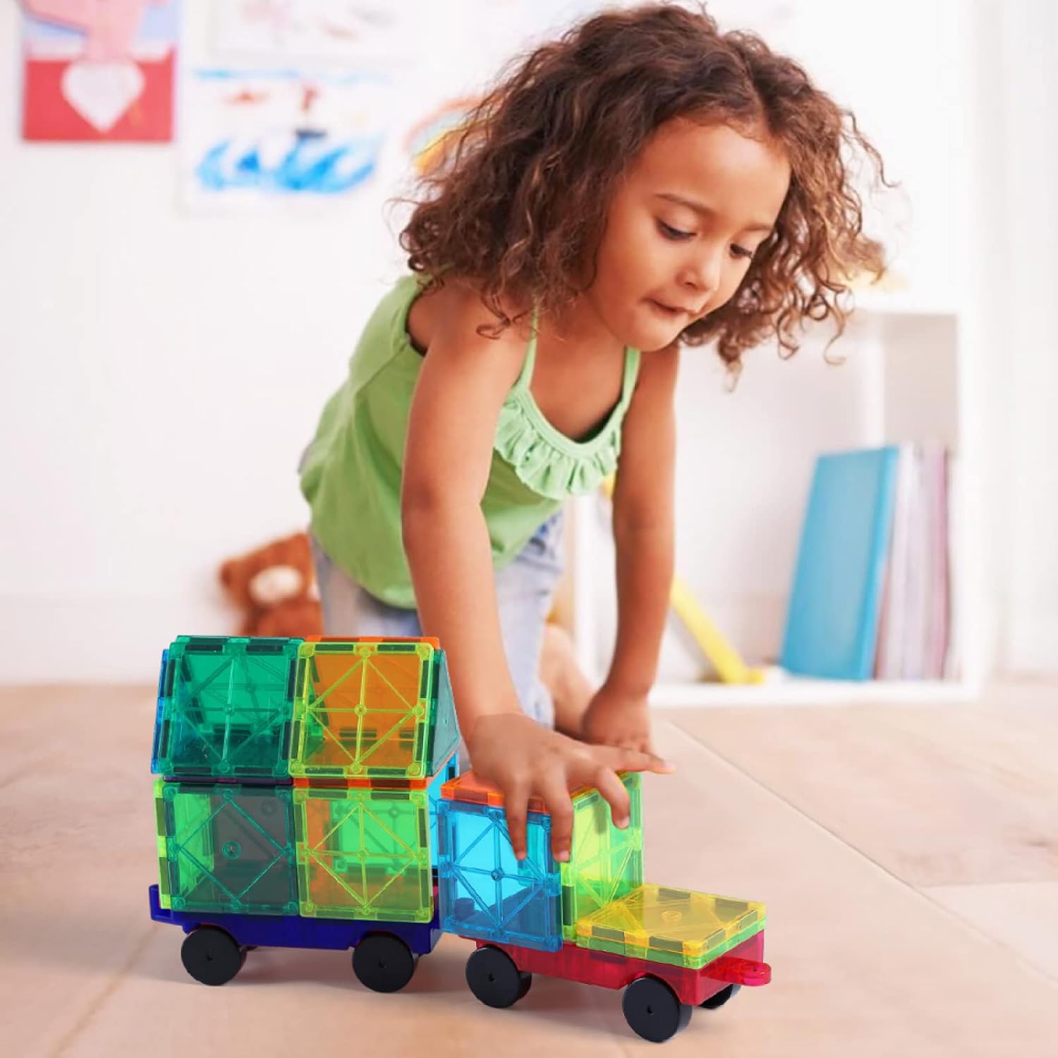 Jasonwell Magnetic Car Truck Wheels Magnetic Vehicles Set Ferris Wheel Kit Propeller Windmill Playset for Magnetic Tiles Magnet Toys Magna Building Blocks Accessories for Toddlers Boys Girls - Jasonwell