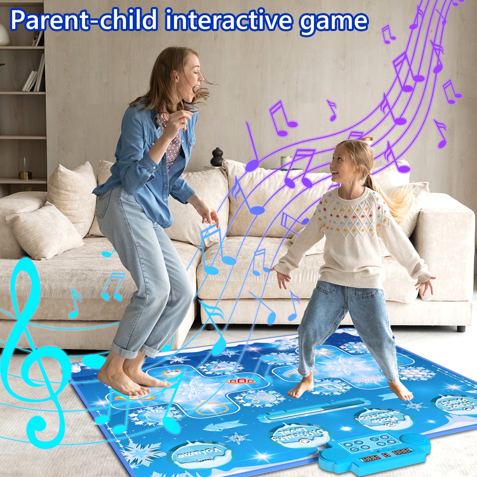 Kids Dance Mat Toys - 2-Player Dance Pad Gifts for Girls Boys Toddlers 3 4 5 6 7 8 9 + Year Old Electronic Dancing Mat Floor Games Toy with Music Light Christmas Birthday Gift (Frozen Blue) - Jasonwell