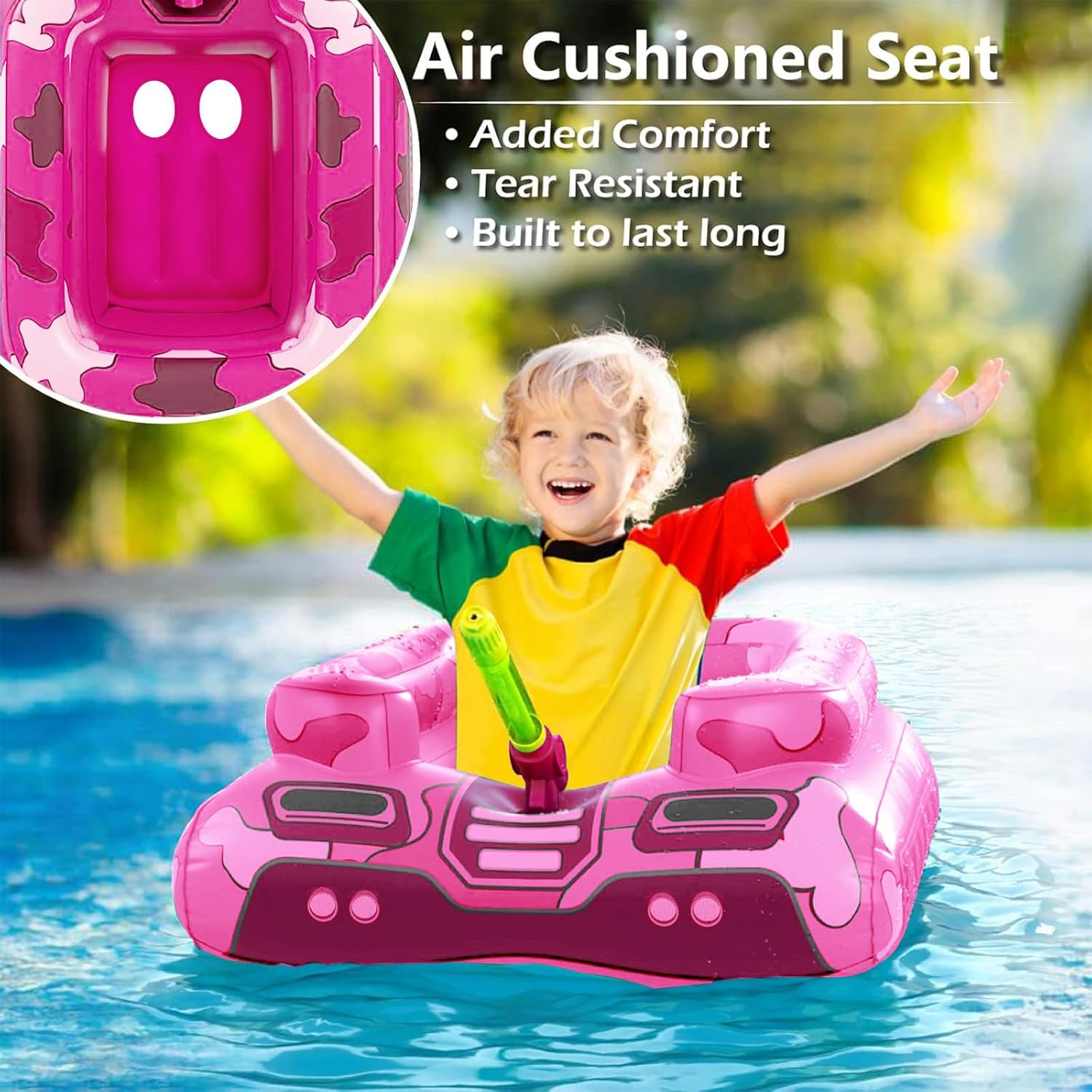 Inflatable Tank Pool Floats Kids - Jasonwell Toddler Pool Floaties Swimming Pool Tank with Water Cannon Gun Swim Floaty Rafts Lake Beach Party Pool Toys for Boys Girls Toddlers Kids (Rose-M) - Jasonwell