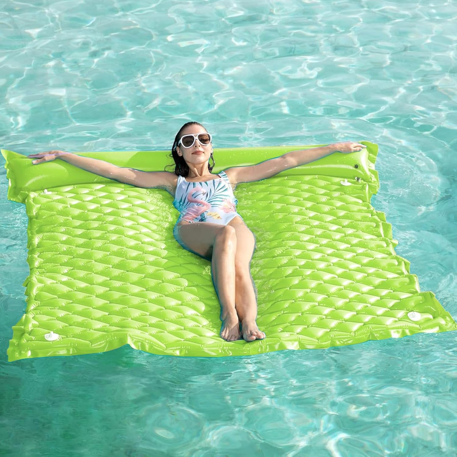Jasonwell Giant Inflatable Floating Mat - Pool Float Lake Float Raft Lounge Floating Water Mat for Swimming Pool Floatie Lounger Beach Pool Party Toy Adults (Chartreuse-XL) - Jasonwell