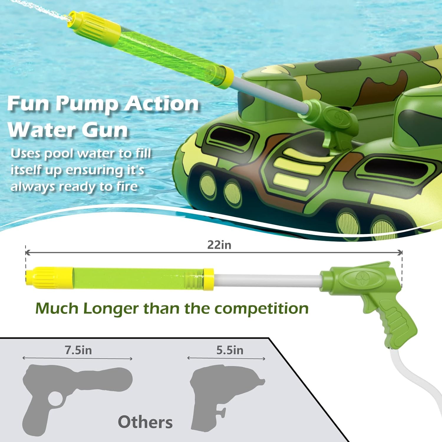 Inflatable Tank Pool Floats Kids - Jasonwell Toddler Pool Floaties Swimming Pool Tank with Water Cannon Gun Swim Floaty Rafts Lake Beach Party Pool Toys for Boys Girls - Jasonwell