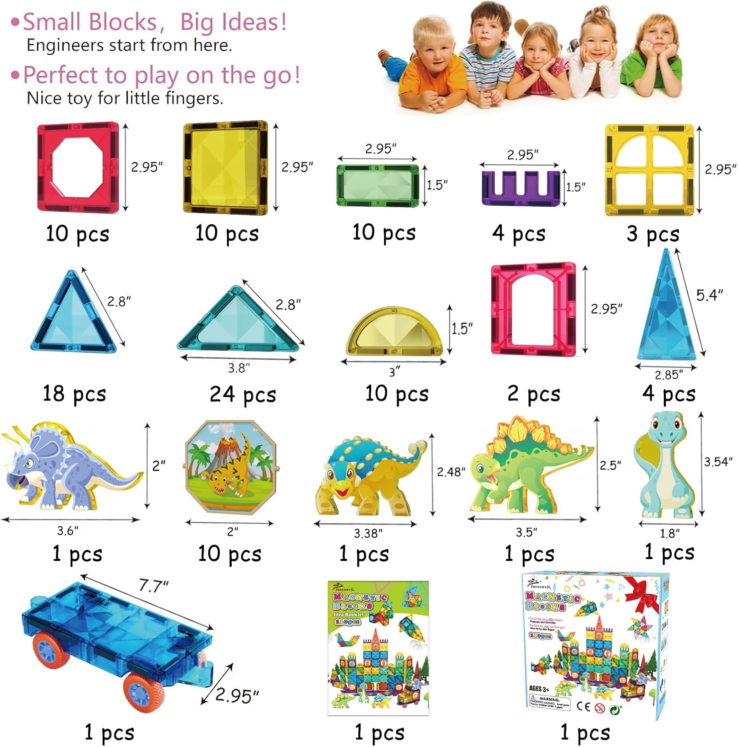 Jasonwell Magnetic Tiles Building Blocks Set for Boys Girls Preschool Educational Magnet Construction Kit Stacking STEM Toys Christmas Birthday Gifts for Kids Toddlers 3 4 5 6 7 8 9 10 + Year Old - Jasonwell