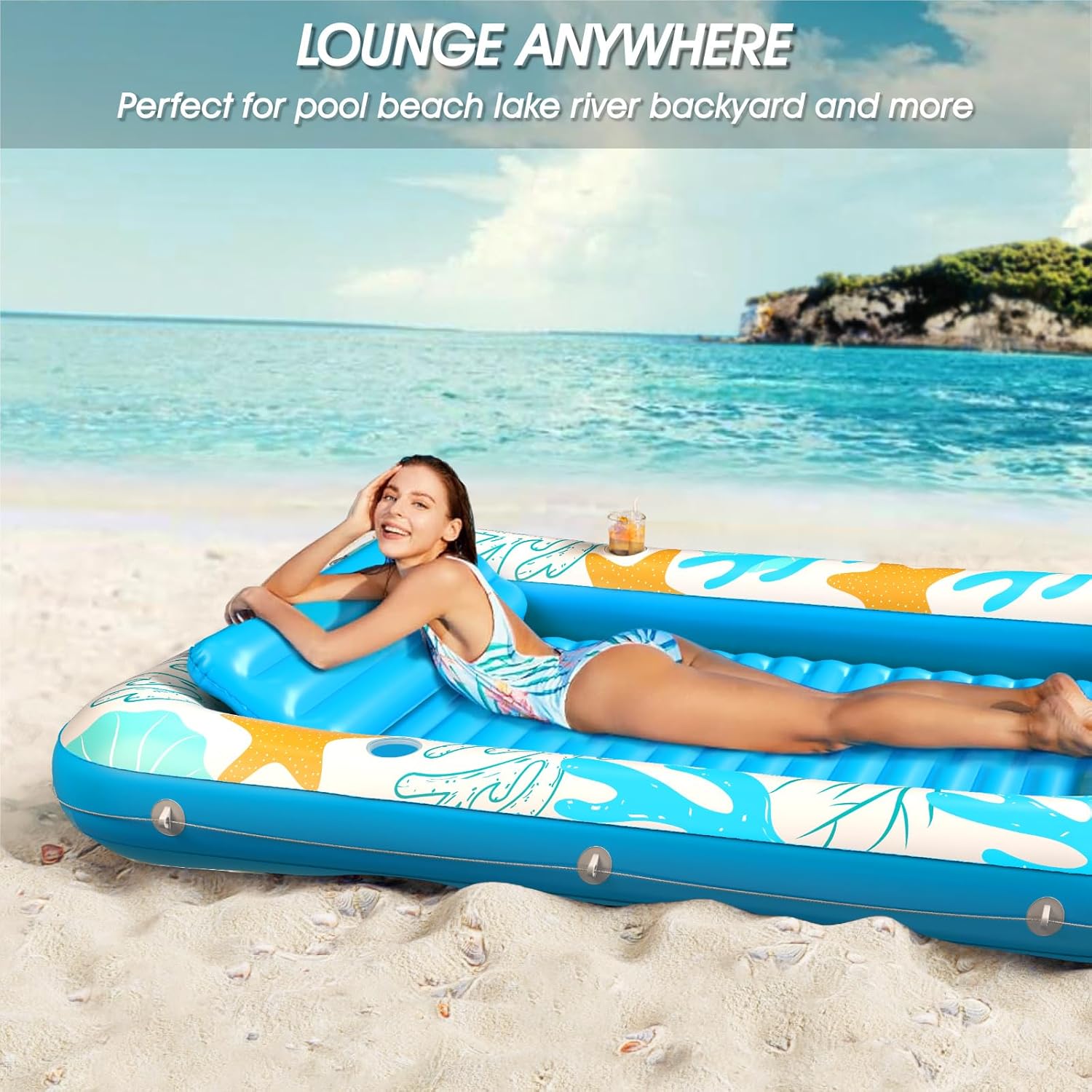 Inflatable Tanning Pool Lounger Float - Jasonwell 4 in 1 Sun Tan Tub Sunbathing Pool Lounge Raft Floatie Toys Water Filled Tanning Bed Mat Pad for Adult Blow Up Kiddie Pool Kids Ball Pit Pool (OB-XXL) - Jasonwell