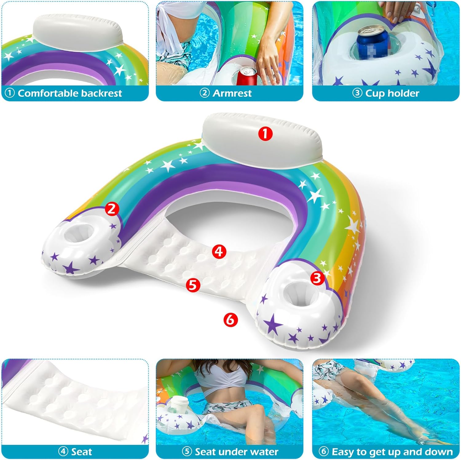 Jasonwell Pool Float with Canopy - Inflatable Pool Floaties Adult Floating Pool Chair Lounge Floats for Swimming Pool Water Chair Pool Lounger with Cup Holders Pool Toy Party Floaty for Adults - Jasonwell