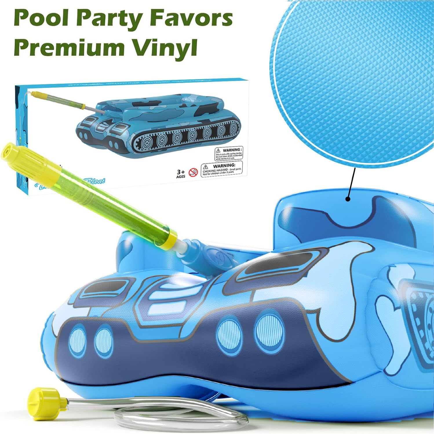 Inflatable Tank Pool Floats Adults - Jasonwell Kids Pool Floaties Swimming Pool Tank with Water Cannon Gun Swim Floaty Rafts Lake Beach Party Pool Toys for Boys Girls Kids Adults Blue-L - Jasonwell