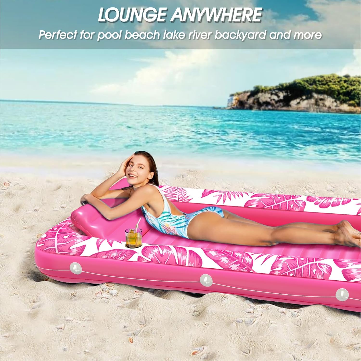 Inflatable Tanning Pool Lounger Float - Jasonwell 4 in 1 Sun Tan Tub Sunbathing Pool Lounge Raft Floatie Toys Water Filled Tanning Bed Mat Pad for Adult Blow Up Kiddie Pool Kids Ball Pit Pool (TR-L) - Jasonwell
