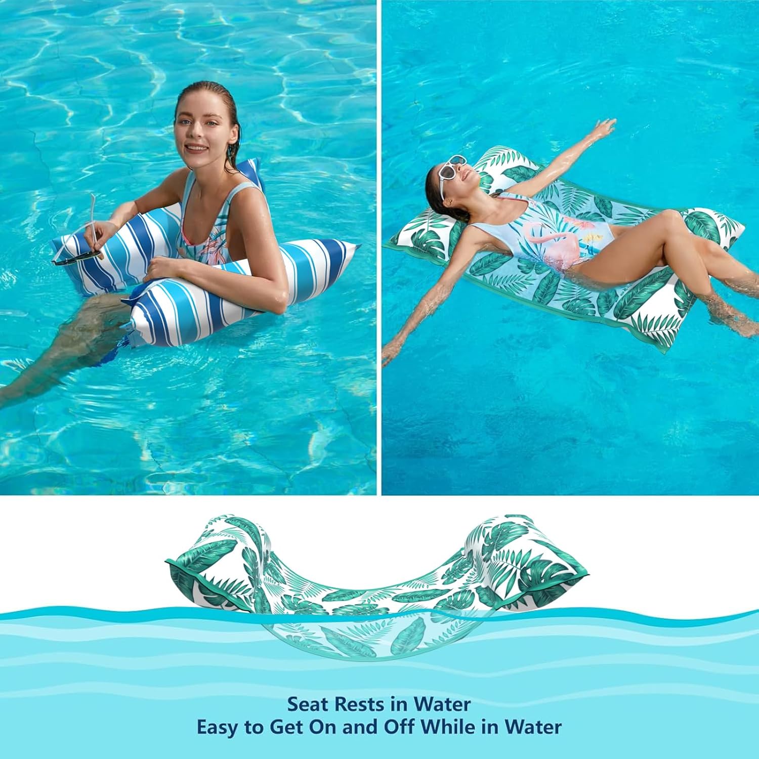 Jasonwell Water Hammock Pool Floats - 2PACK Fabric Inflatable Pool Hammock Float Floaties 4 in 1 (Saddle Lounge Chair Drifter) Lake Beach Floating Loungers Swimming Pool Rafts Toys for Adults - Jasonwell