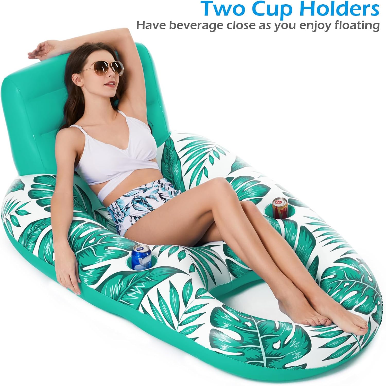 Jasonwell Inflatable Pool Float Adult - Pool Floaties Lounger Floats Raft Floating Chair Water Floaties for Swimming Pool Lake Lounge Float with Cup Holders Beach Pool Party Toys for Adults (T-Green) - Jasonwell
