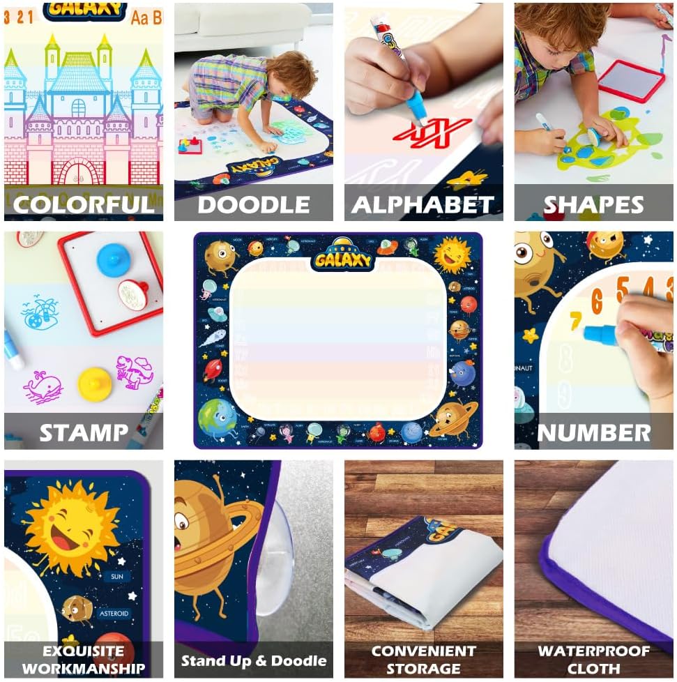 Jasonwell Aqua Water Doodle Mat 48 x 36 Inches Large Magic Drawing Doodling Mat Coloring Mat Educational Toys Christmas Birthday Gifts for Kids Toddler Boys Girls Age 2 3 4 5 6 7 8 Year Old (Galaxy) - Jasonwell
