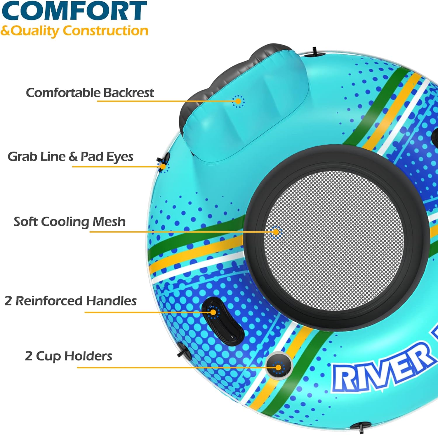 Jasonwell Inflatable River Tube Float - Heavy Duty River Float Pool Floats Lake Premium Water Tubes for Floating Recreational River Raft Lounge Floaties with 2 Cup Holders for Adult - Jasonwell