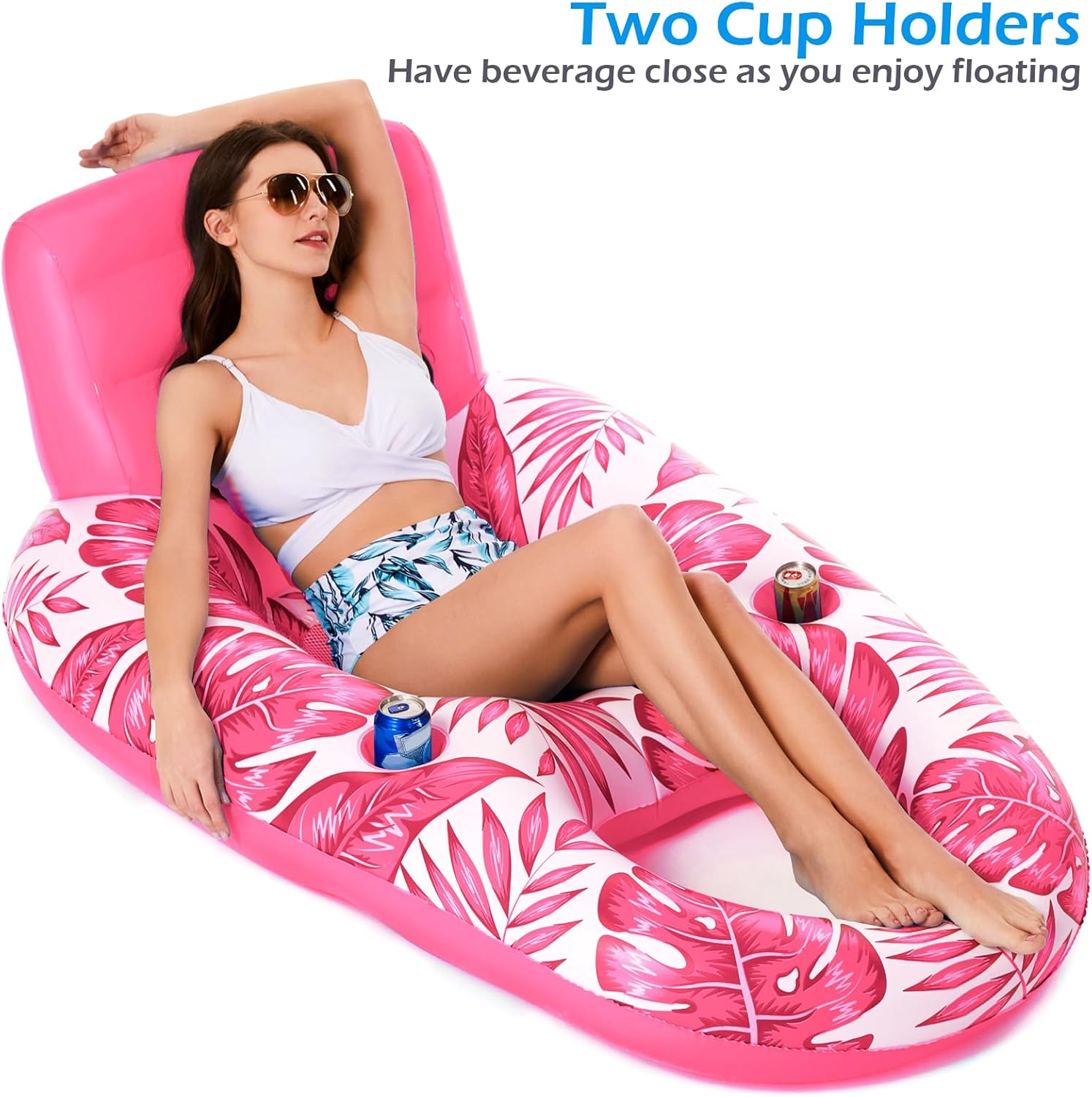 Jasonwell Inflatable Pool Float Adult - Pool Floaties Lounger Floats Raft Floating Chair Water Floaties for Swimming Pool Lake Lounge Float with Cup Holders Beach Pool Party Toys for Adults (T-Rose)