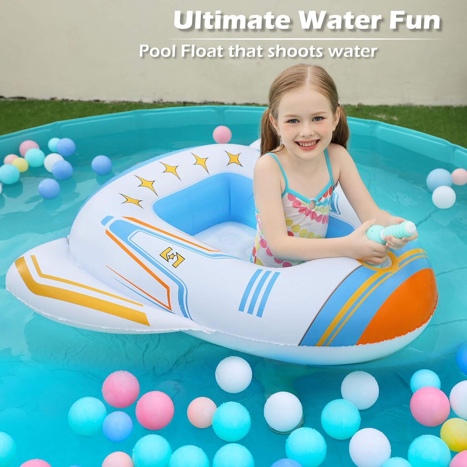 Jasonwell Inflatable Kids Pool Floats - Toddler Pool Floaties Swimming Pool Float with Water Squirt Gun Swim Floaty Rafts Lake Beach Party Pool Toys for Boys Girls Airplane - Jasonwell