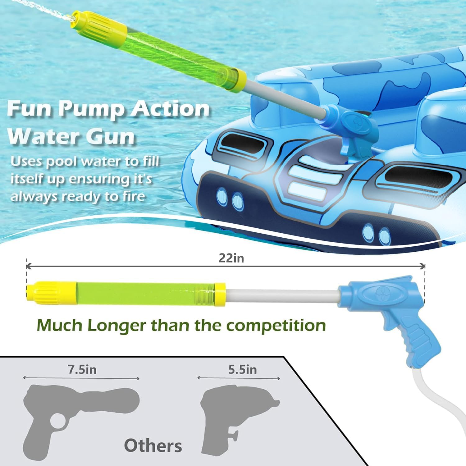 Inflatable Tank Pool Floats Adults - Jasonwell Kids Pool Floaties Swimming Pool Tank with Water Cannon Gun Swim Floaty Rafts Lake Beach Party Pool Toys for Boys Girls Kids Adults Blue-L - Jasonwell