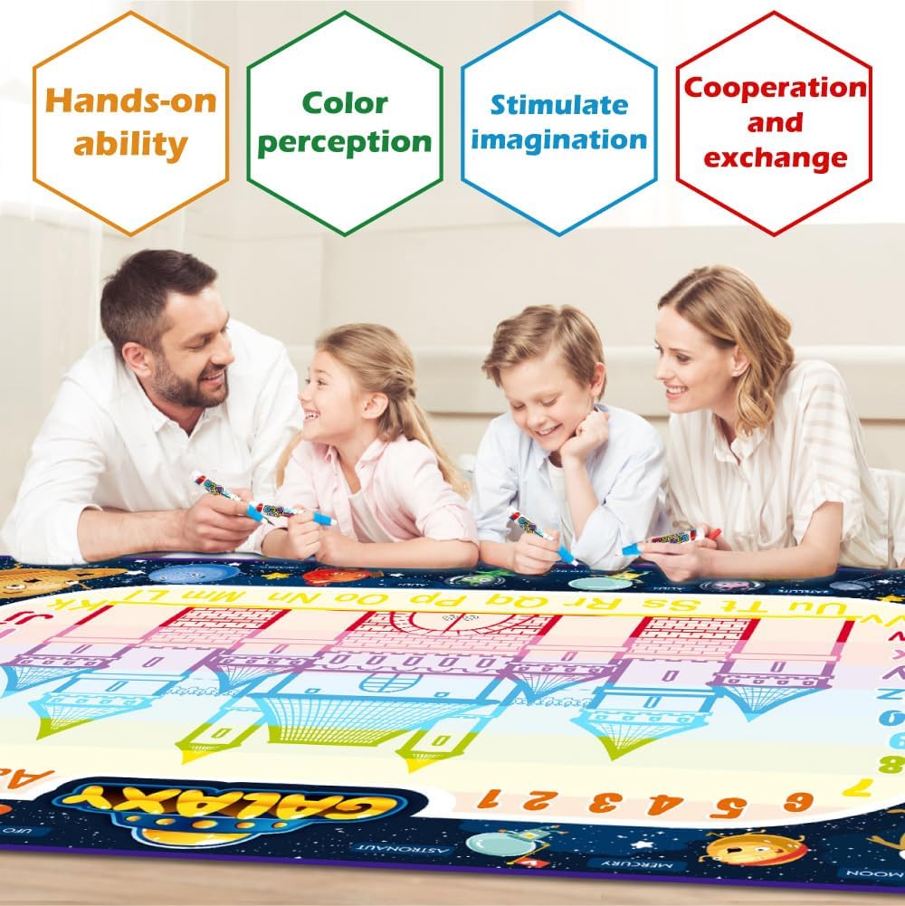 Jasonwell Aqua Water Doodle Mat 48 x 36 Inches Large Magic Drawing Doodling Mat Coloring Mat Educational Toys Christmas Birthday Gifts for Kids Toddler Boys Girls Age 2 3 4 5 6 7 8 Year Old (Galaxy) - Jasonwell