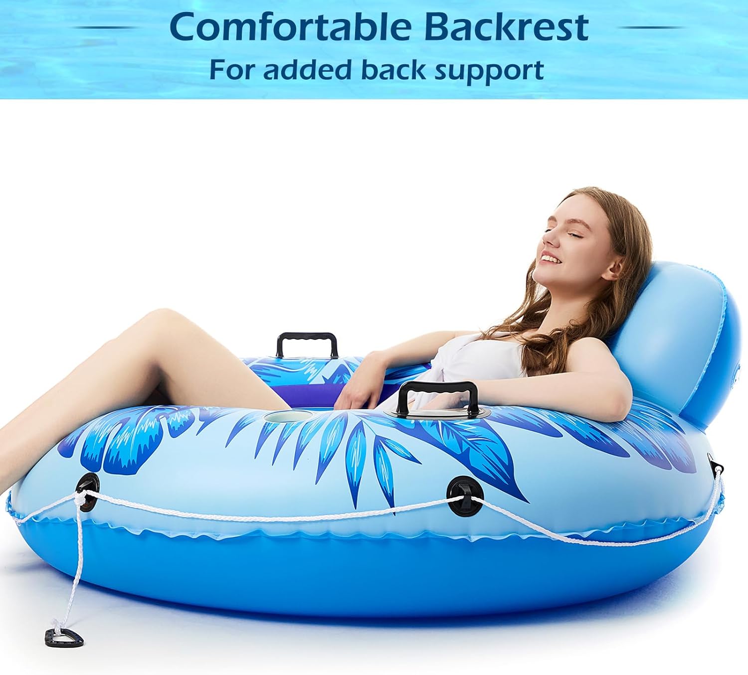 Jasonwell Inflatable River Tube Float - Heavy Duty River Float Pool Floats Lake Premium Water Tubes for Floating Recreational River Raft Lounge Floaties with 2 Cup Holders for Adult (Azure-XL)