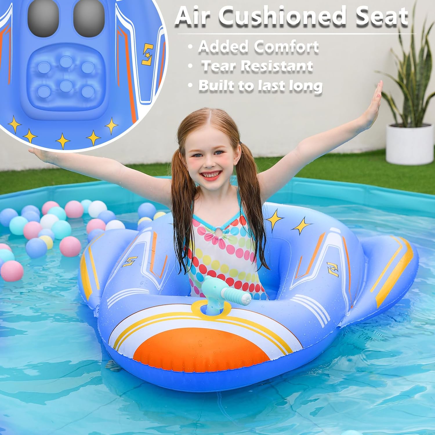 Jasonwell Inflatable Kids Pool Floats - Toddler Pool Floaties Swimming Pool Float with Water Squirt Gun Swim Floaty Rafts Lake Beach Party Pool Toys for Boys Girls Airplane - Jasonwell