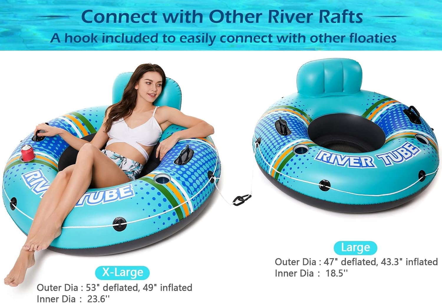 Jasonwell Inflatable River Tube Float - Heavy Duty River Float Pool Floats Lake Premium Water Tubes for Floating Recreational River Raft Lounge Floaties with 2 Cup Holders for Adult - Jasonwell