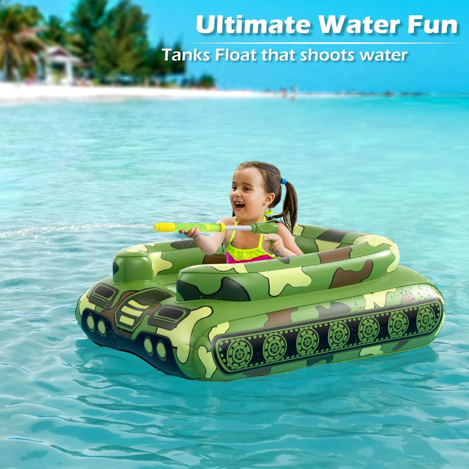 Inflatable Tank Pool Floats Kids - Jasonwell Toddler Pool Floaties Swimming Pool Tank with Water Cannon Gun Swim Floaty Rafts Lake Beach Party Pool Toys for Boys Girls - Jasonwell