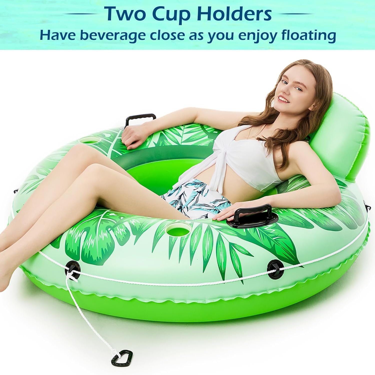 Jasonwell Inflatable River Tube Float - Heavy Duty River Float Pool Floats Lake Premium Water Tubes for Floating Recreational River Raft Lounge Floaties with 2 Cup Holders for Adult (Green-L)