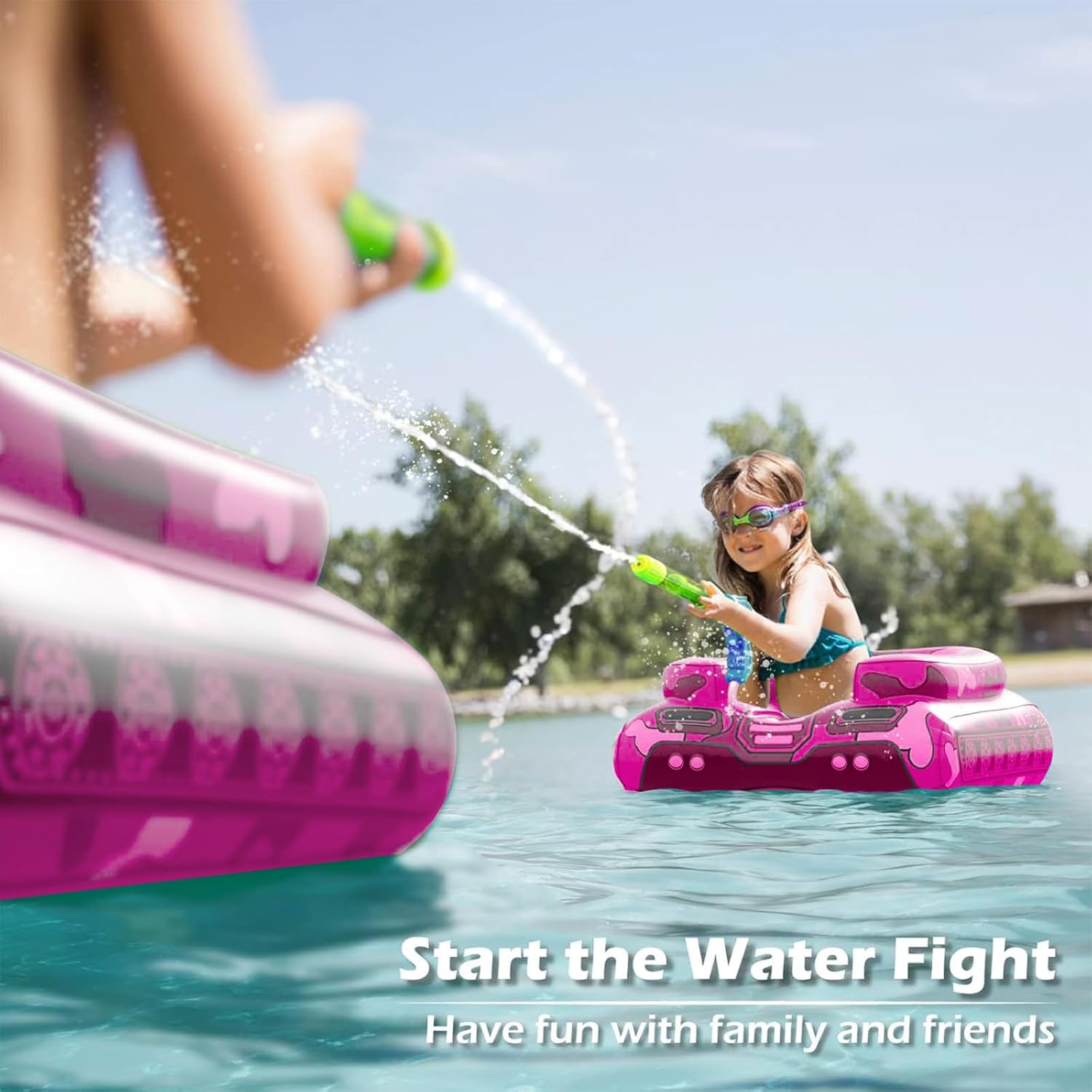 Inflatable Tank Pool Floats Kids - Jasonwell Toddler Pool Floaties Swimming Pool Tank with Water Cannon Gun Swim Floaty Rafts Lake Beach Party Pool Toys for Boys Girls Toddlers Kids (Rose-M) - Jasonwell