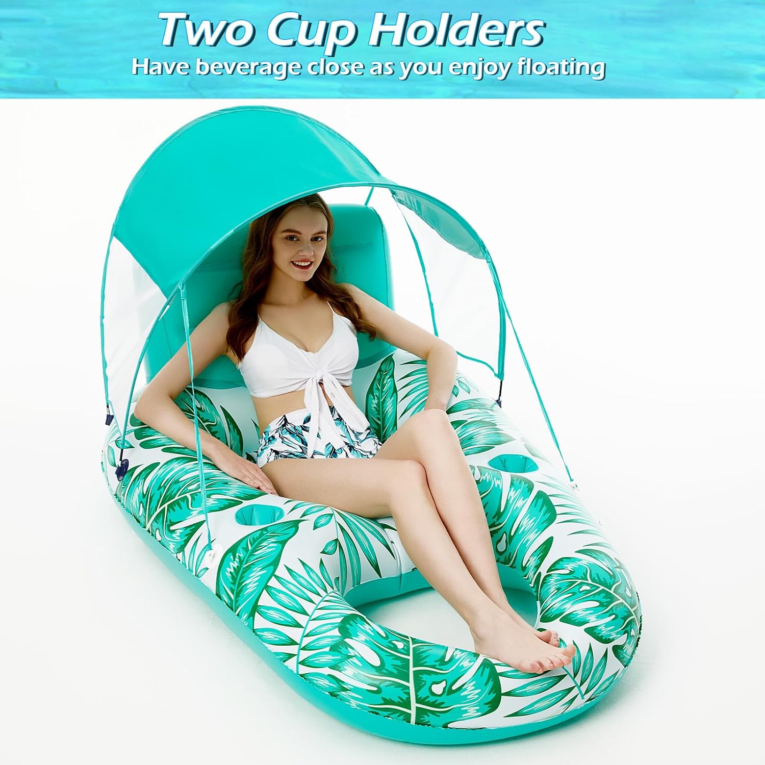 Jasonwell Pool Floats with Canopy - Inflatable Pool Float Adult Lounger Floaties Raft Floating Chair for Swimming Pool Lake Water Lounge Float with Cup Holders Beach Pool Party Toys for Adults - Jasonwell