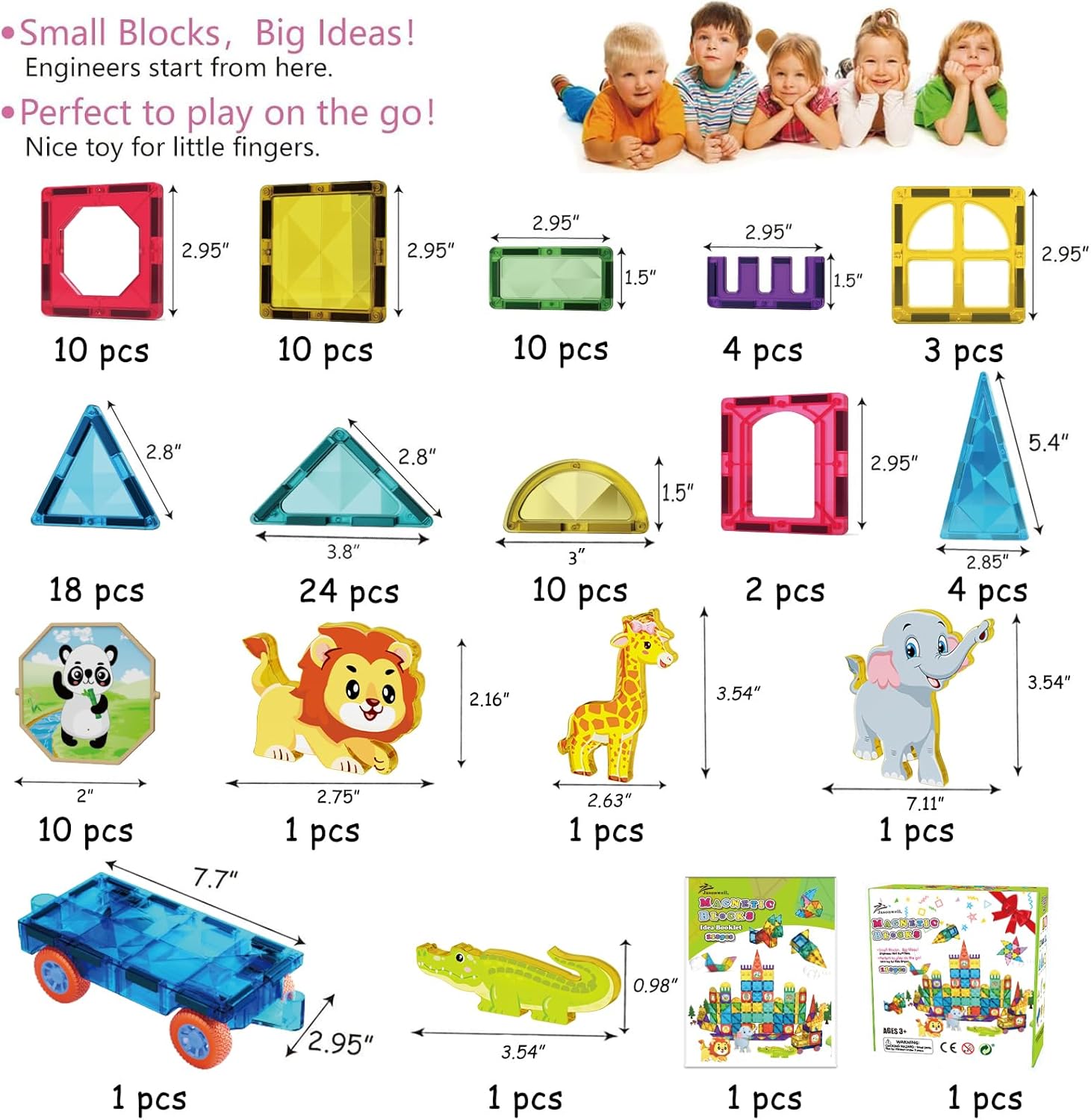 Jasonwell Magnetic Tiles Kids Magnetic Blocks Building Sets 3D Magnet Tile Building Toy Construction Educational STEM Toys Christmas Birthday Gifts for Toddlers Boys Girls 3 4 5 6 7 8 9 10 + Year Old - Jasonwell