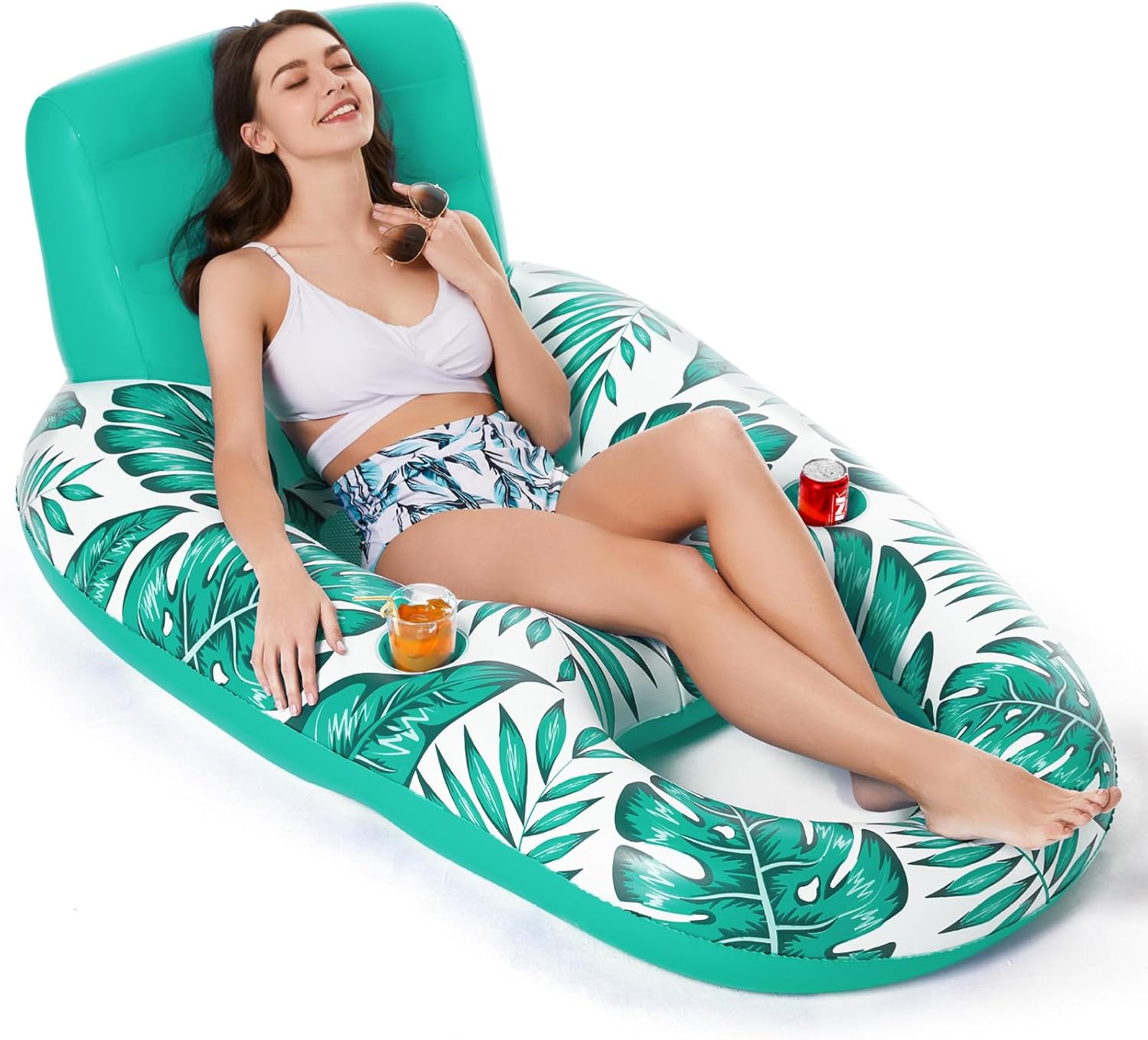 Jasonwell Inflatable Pool Float Adult - Pool Floaties Lounger Floats Raft Floating Chair Water Floaties for Swimming Pool Lake Lounge Float with Cup Holders Beach Pool Party Toys for Adults (T-Green) - Jasonwell