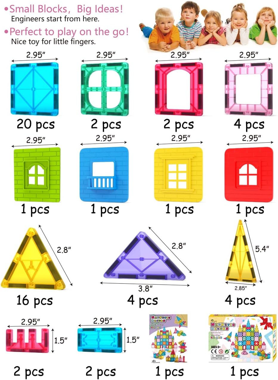 Jasonwell Magnetic Tiles Kids Magnetic Blocks Building Sets 3D Magnet Tile Building Blocks Magna Construction Educational STEM Toys Gifts for Toddlers Boys Girls 3 4 5 6 7 8 9 10 + Year Old - Jasonwell