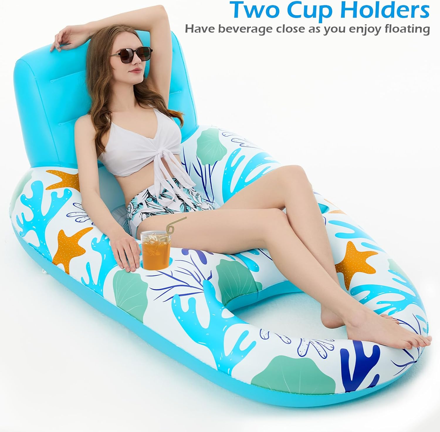 Jasonwell Inflatable Pool Float Adult - Pool Floaties Lounger Floats Raft Floating Chair Water Floaties for Swimming Pool Lake Lounge Float with Cup Holders Beach Pool Party Toys for Adults (O-Blue) - Jasonwell