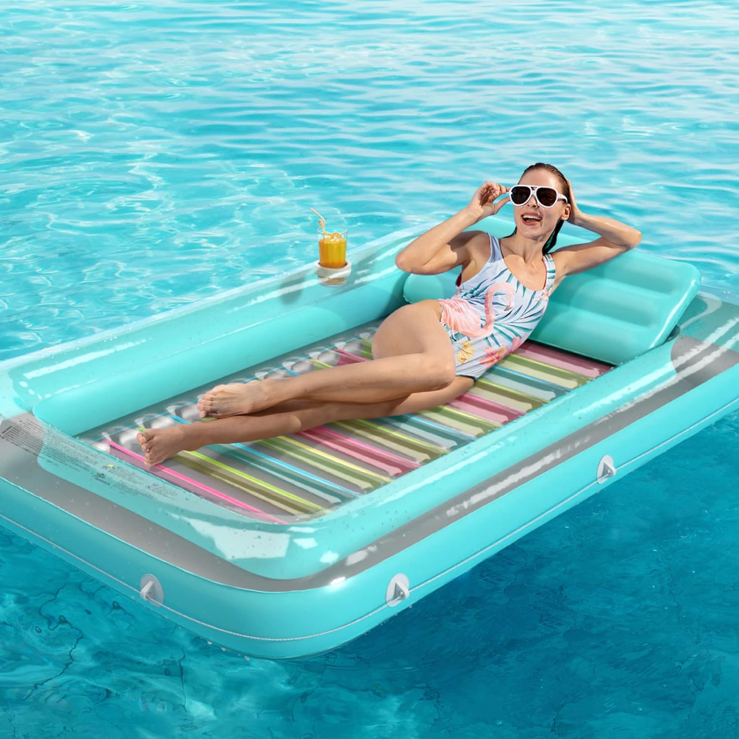 Inflatable Tanning Pool Lounger Float - Jasonwell 4 in 1 Sun Tan Tub Sunbathing Pool Lounge Raft Floatie Toys Water Filled Tanning Bed Mat Pad for Adult Blow Up Kiddie Pool Kids Ball Pit Pool TM - Jasonwell