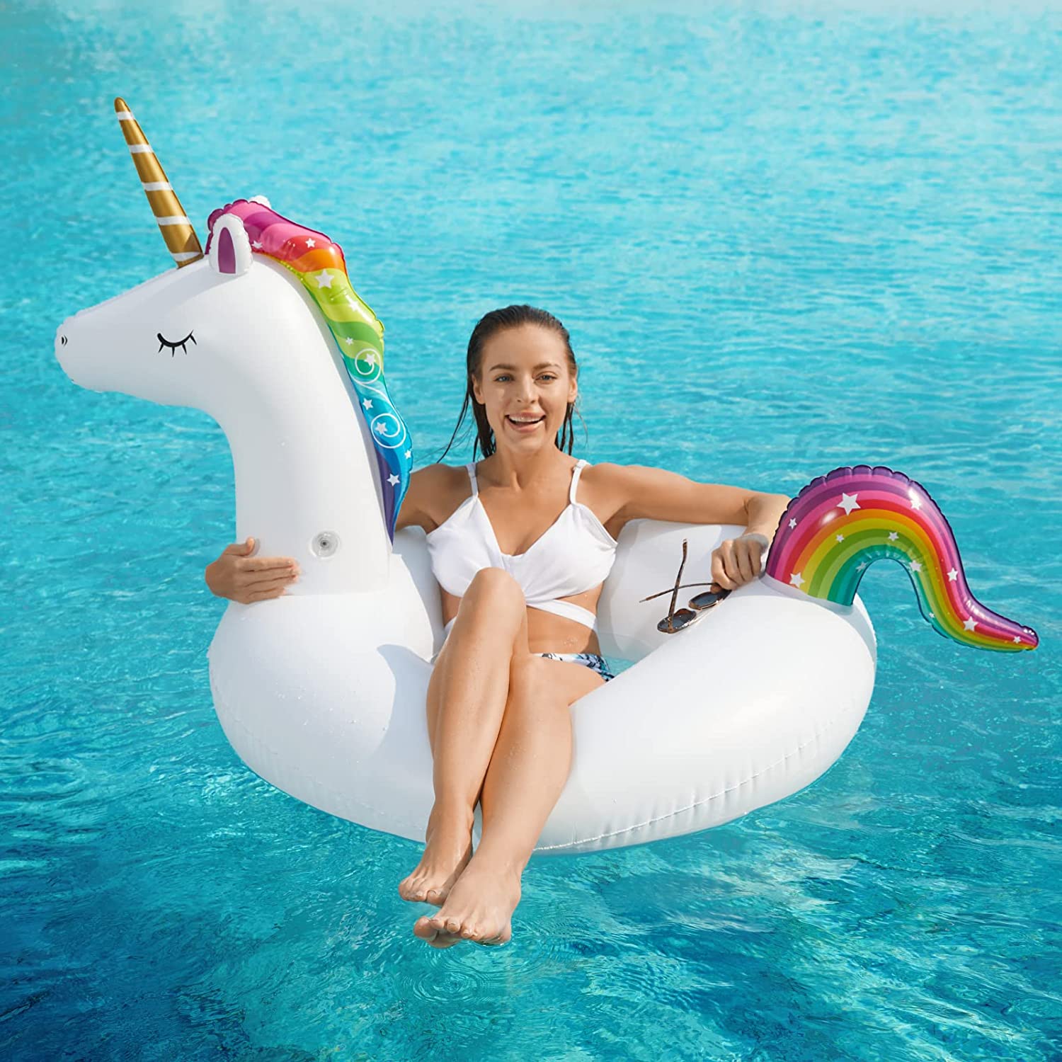 Inflatable Unicorn Flamingo Pool Floats - Jasonwell 2 Pack Pool Floaties Inflatables Rafts for Swimming Pool Tubes for Floating Lake Beach Floaty Swim Rings Pool Party Toys for Adults Kids - Jasonwell