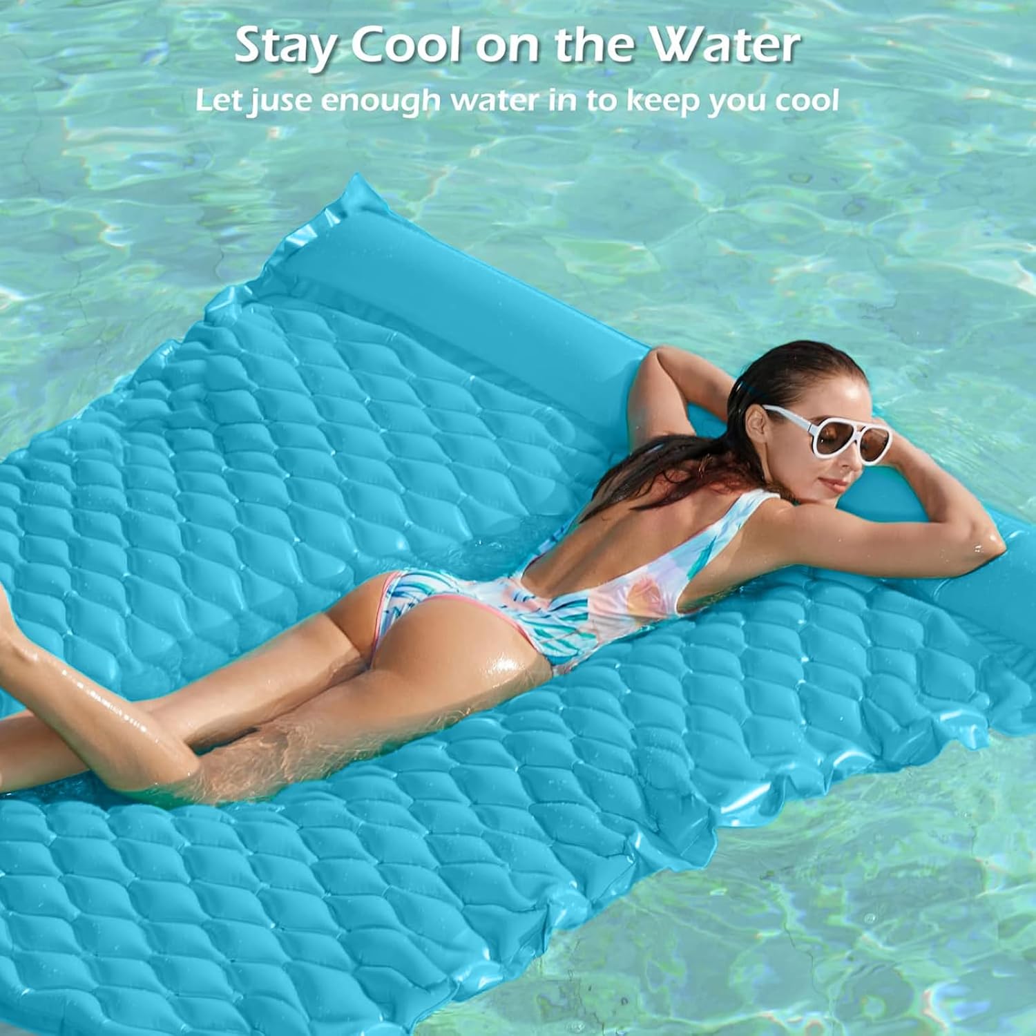 Jasonwell Giant Inflatable Floating Mat - Pool Float Lake Float Raft Lounge Floating Water Mat for Swimming Pool Floatie Lounger Beach Pool Party Toy Adults (Blue-XL) - Jasonwell