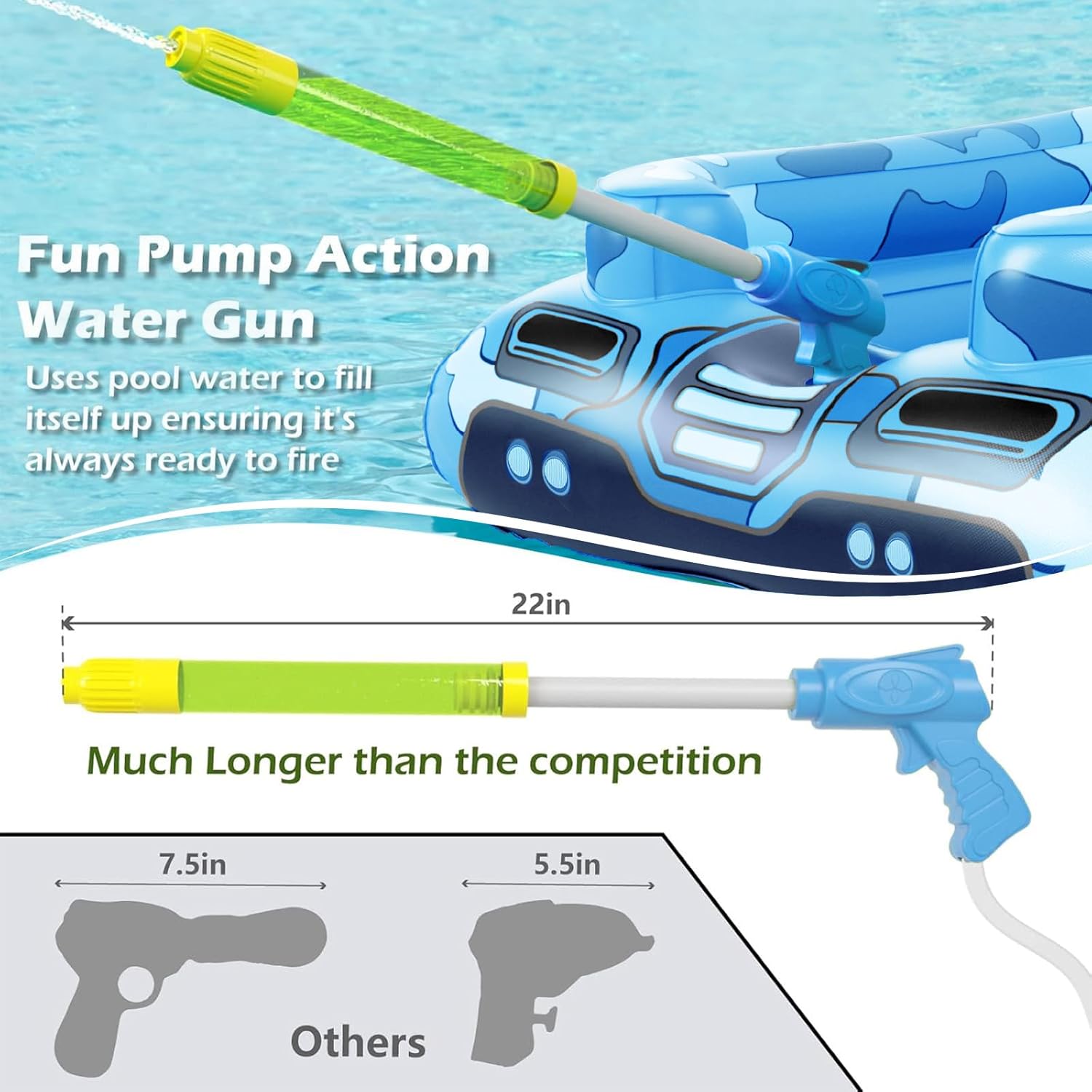 Inflatable Tank Pool Floats Kids - Jasonwell Toddler Pool Floaties Swimming Pool Tank with Water Cannon Gun Swim Floaty Rafts Lake Beach Party Pool Toys for Boys Girls Toddlers Kids (Blue-M) - Jasonwell