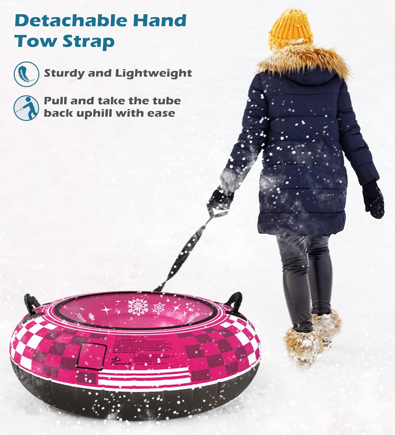 Jasonwell Inflatable Snow Tube Sled - Heavy Duty Snow Tubes for Sledding with Premium Canvas Cover for Kids Adults Snow Toy Fun Winter Outdoor Toys Christmas Birthday Gift for Boys Girls Children - Jasonwell