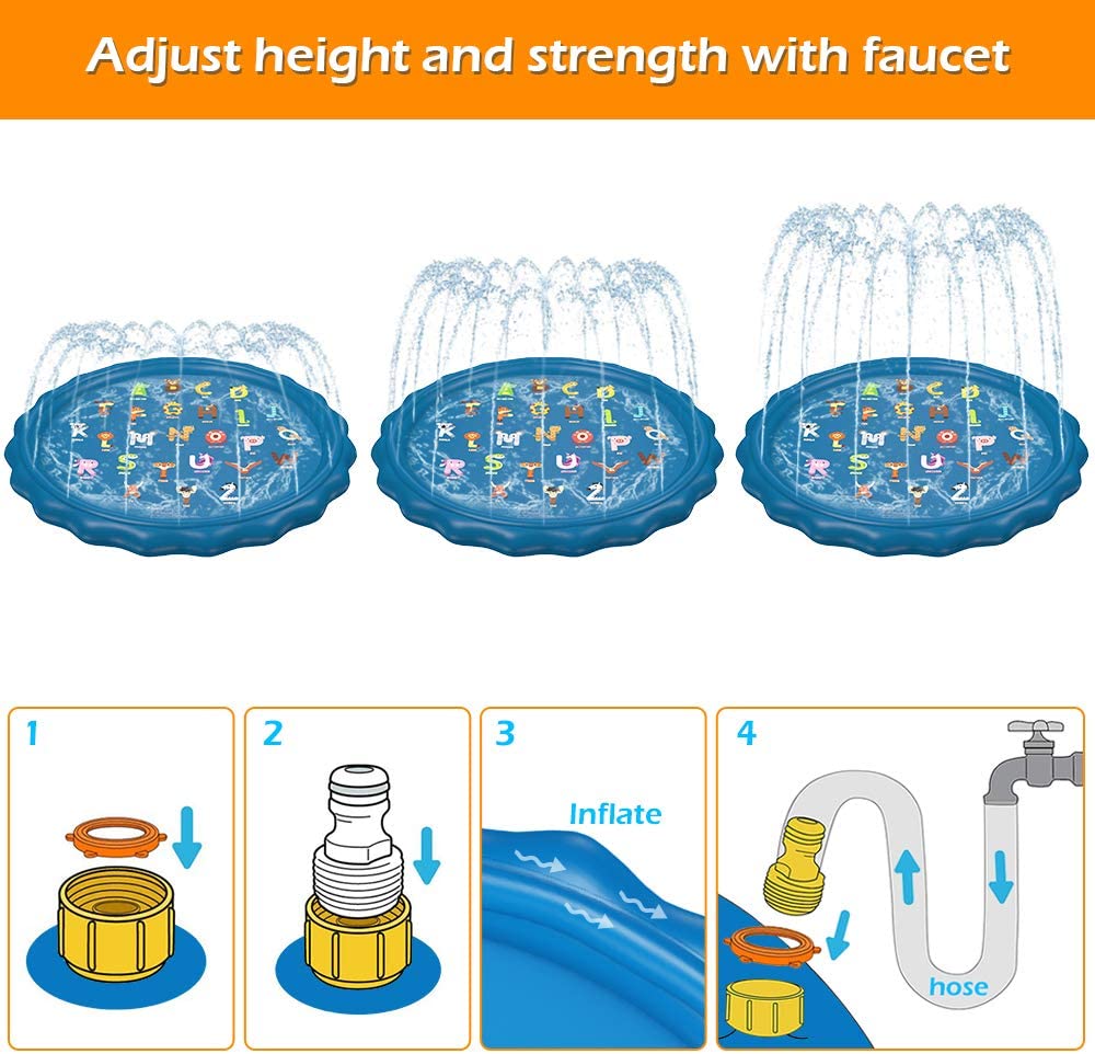 Jasonwell Splash Pad Sprinkler for Kids 60" Splash Play Mat Outdoor Water Toys Inflatable Splash Pad Baby Toddler Pool Boys Girls Children Outside Backyard Dog Sprinkler Pool for Age 1 2 3 4 5 6 7 8 9 - Jasonwell