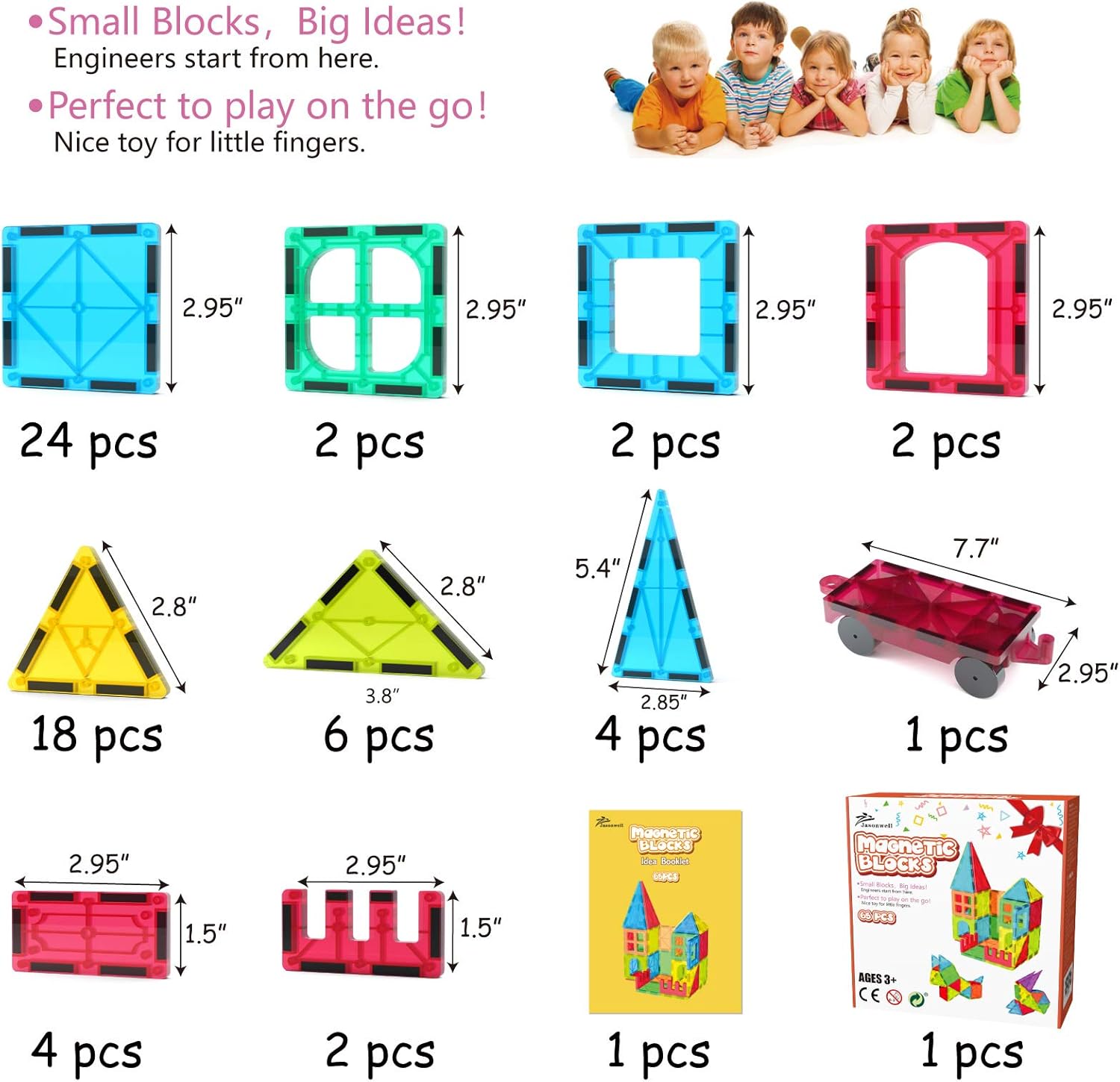 65 PCS Magnetic Tiles Building Blocks - Jasonwell