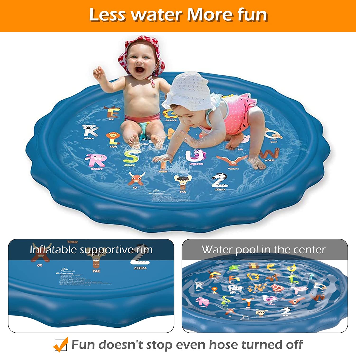 Jasonwell Splash Pad Sprinkler for Kids 60" Splash Play Mat Outdoor Water Toys Inflatable Splash Pad Baby Toddler Pool Boys Girls Children Outside Backyard Dog Sprinkler Pool for Age 1 2 3 4 5 6 7 8 9 - Jasonwell