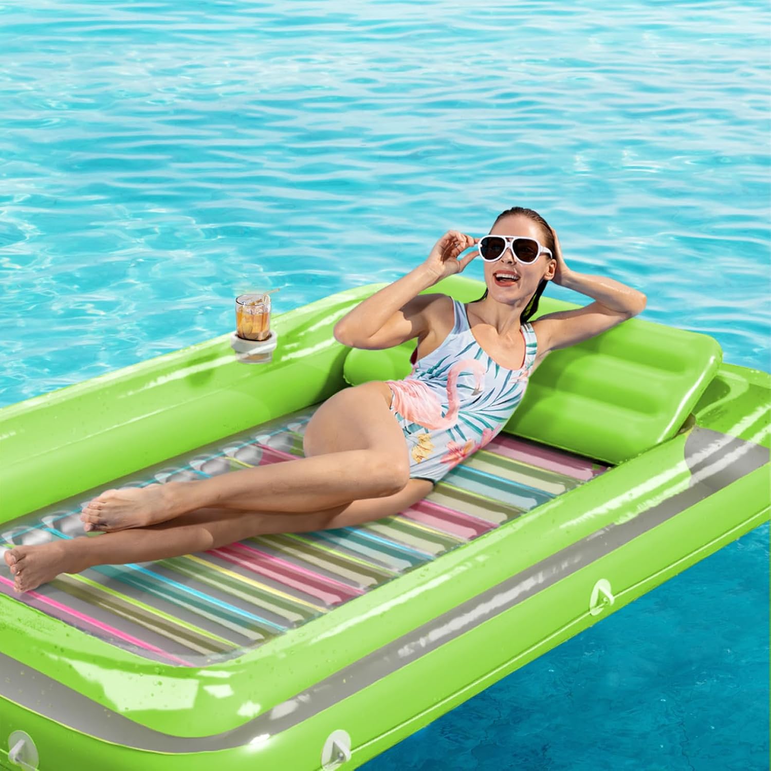 Inflatable Tanning Pool Lounger Float - Jasonwell 4 in 1 Sun Tan Tub Sunbathing Pool Lounge Raft Floatie Toys Water Filled Tanning Bed Mat Pad for Adult Blow Up Kiddie Pool Kids Ball Pit Pool (KR-L) - Jasonwell