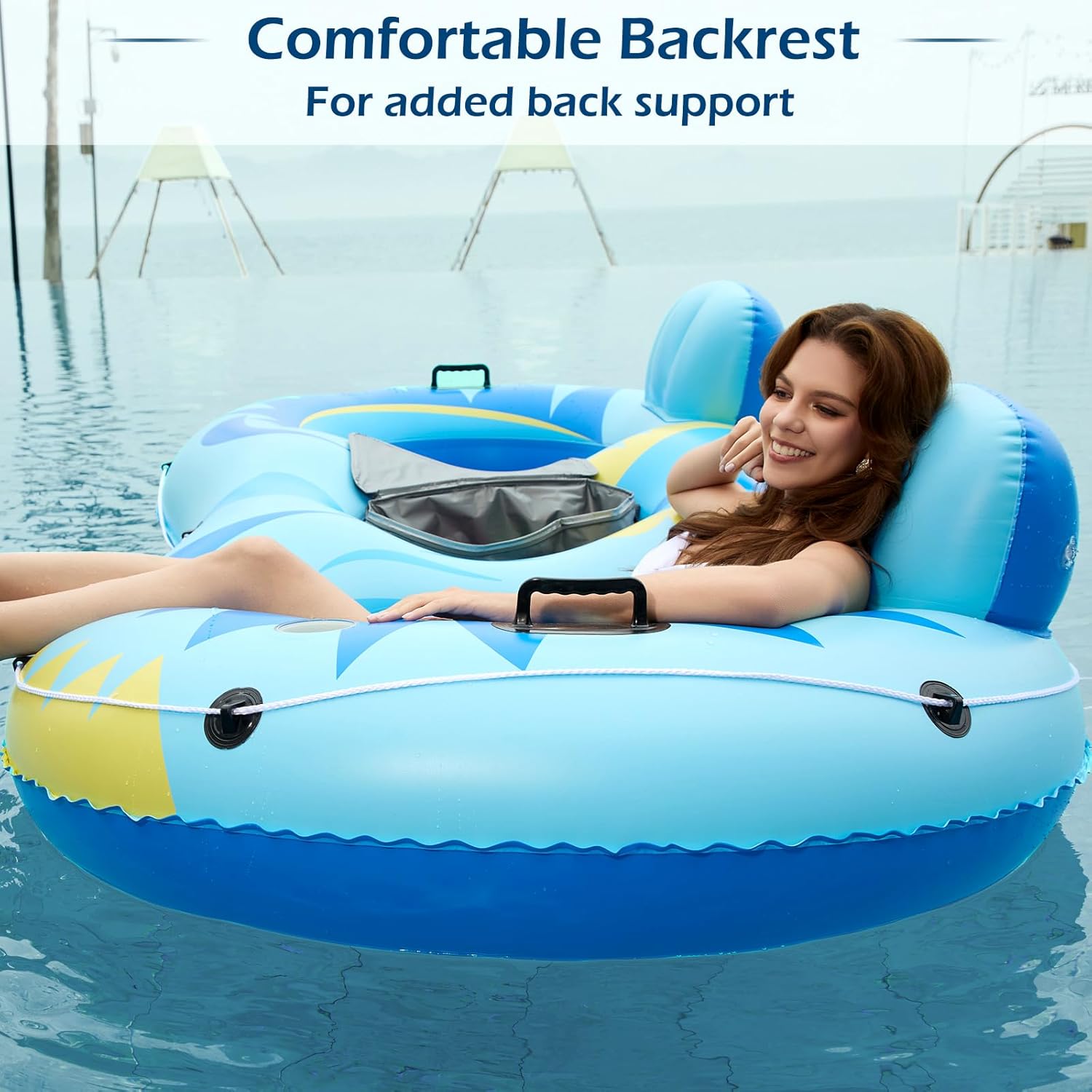 Jasonwell Inflatable River Tube Float - 2 Person Heavy Duty Pool Float With Removable Cooler, Lake Water Tubes for Floating, Raft Lounge Floatie With 2 Cup Holders for Adults