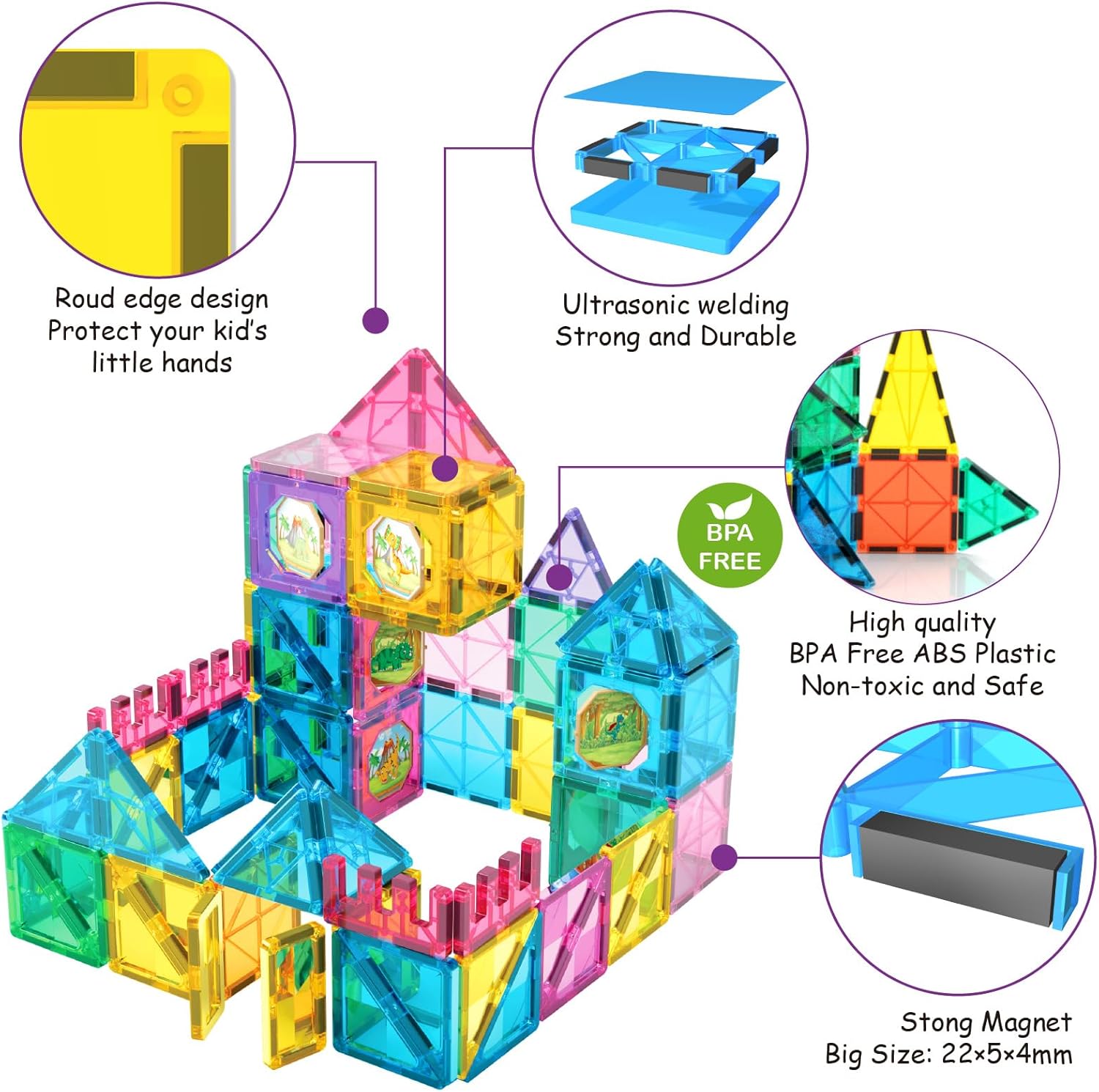 Jasonwell Magnetic Tiles Building Blocks Set for Boys Girls Preschool Educational Magnet Construction Kit Stacking STEM Toys Christmas Birthday Gifts for Kids Toddlers 3 4 5 6 7 8 9 10 + Year Old - Jasonwell