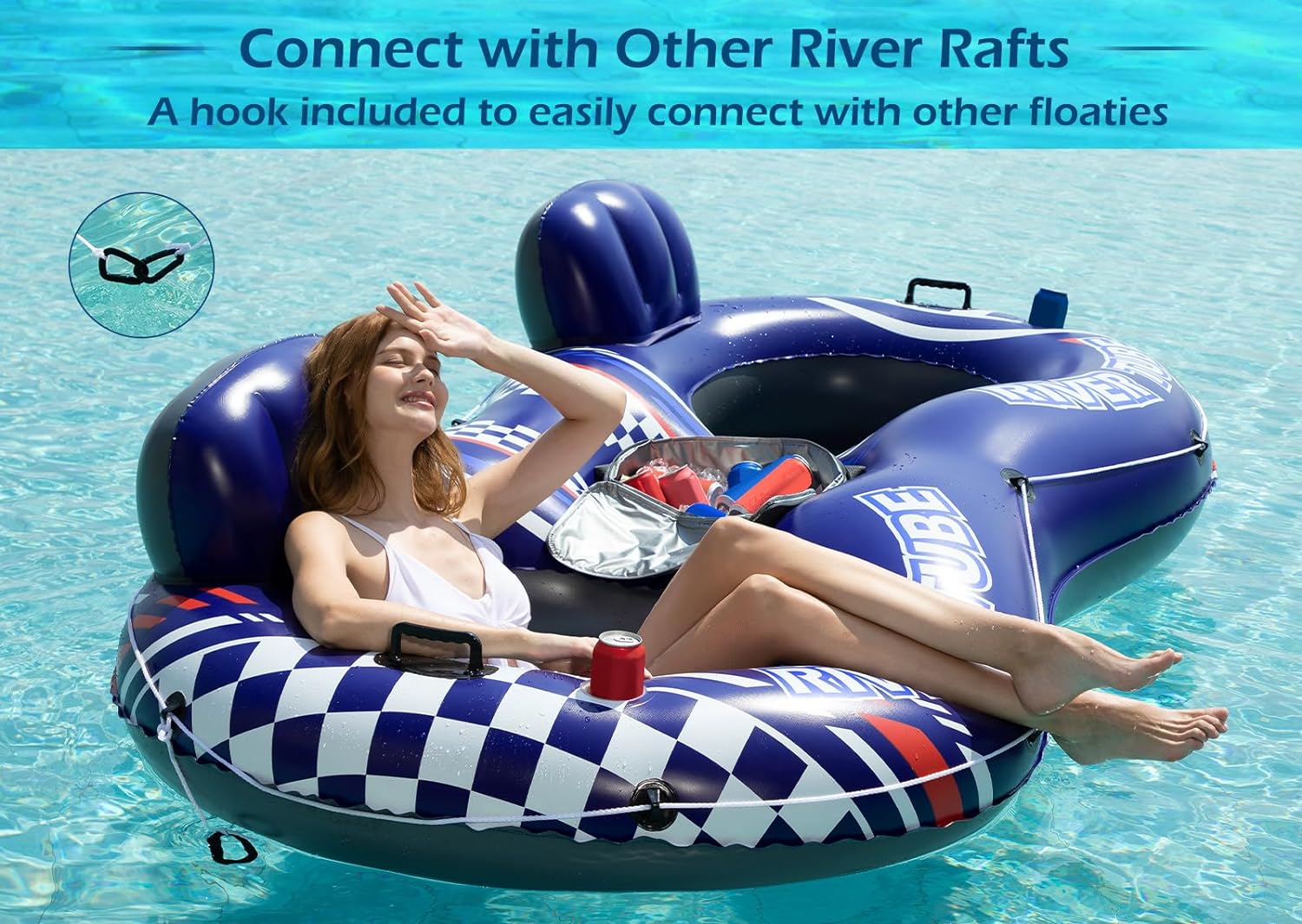 Jasonwell Inflatable River Tube Float - 2 Person Heavy Duty River Float Pool Floats with Removable Cooler Lake Water Tubes for Floating River Raft Lounge Floatie with 2 Cup Holders for Adults - Jasonwell