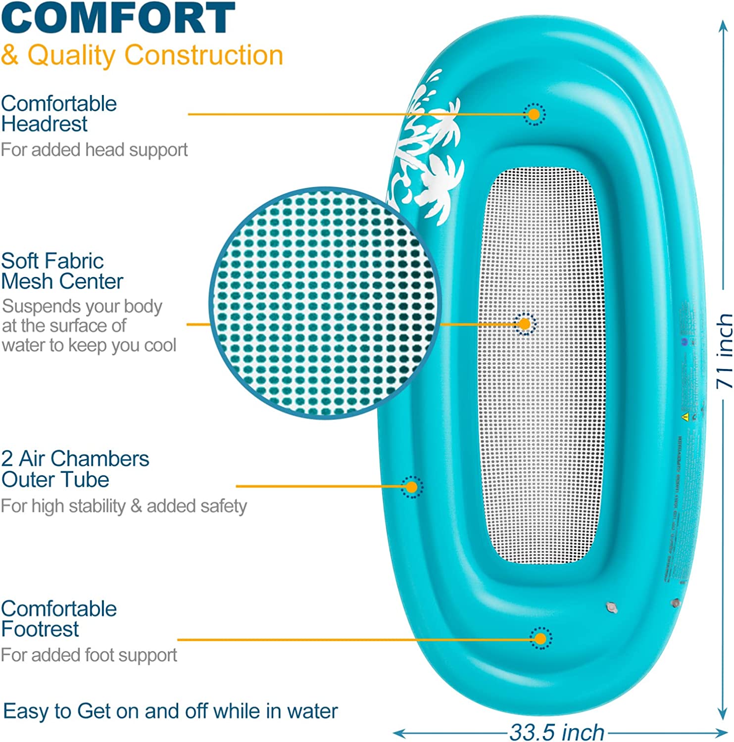 Jasonwell Inflatable Pool Lounger Float - Pool Float Stable Relaxing Water Hammock Floatie for Swimming Pool Tanning Lounge Floating Pool Party Toy for Adults Kids (Blue w Mesh) - Jasonwell