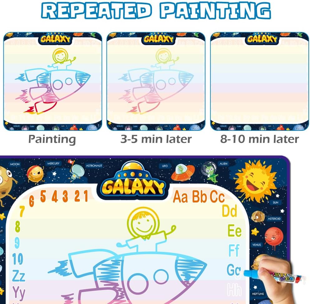 Jasonwell Aqua Water Doodle Mat 48 x 36 Inches Large Magic Drawing Doodling Mat Coloring Mat Educational Toys Christmas Birthday Gifts for Kids Toddler Boys Girls Age 2 3 4 5 6 7 8 Year Old (Galaxy) - Jasonwell