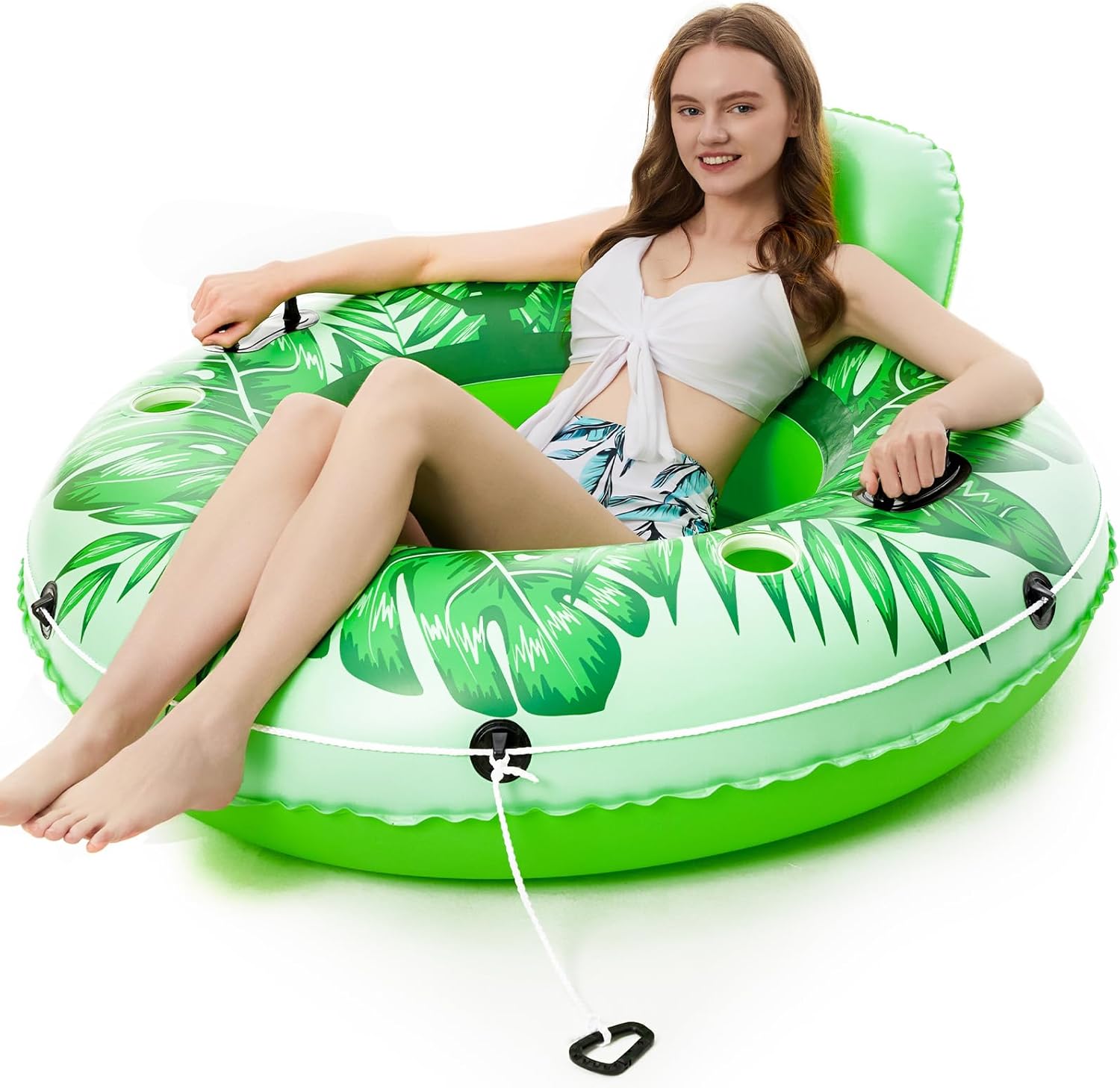 Jasonwell Inflatable River Tube Float - Heavy Duty River Float Pool Floats Lake Premium Water Tubes for Floating Recreational River Raft Lounge Floaties with 2 Cup Holders for Adult (Green-L)